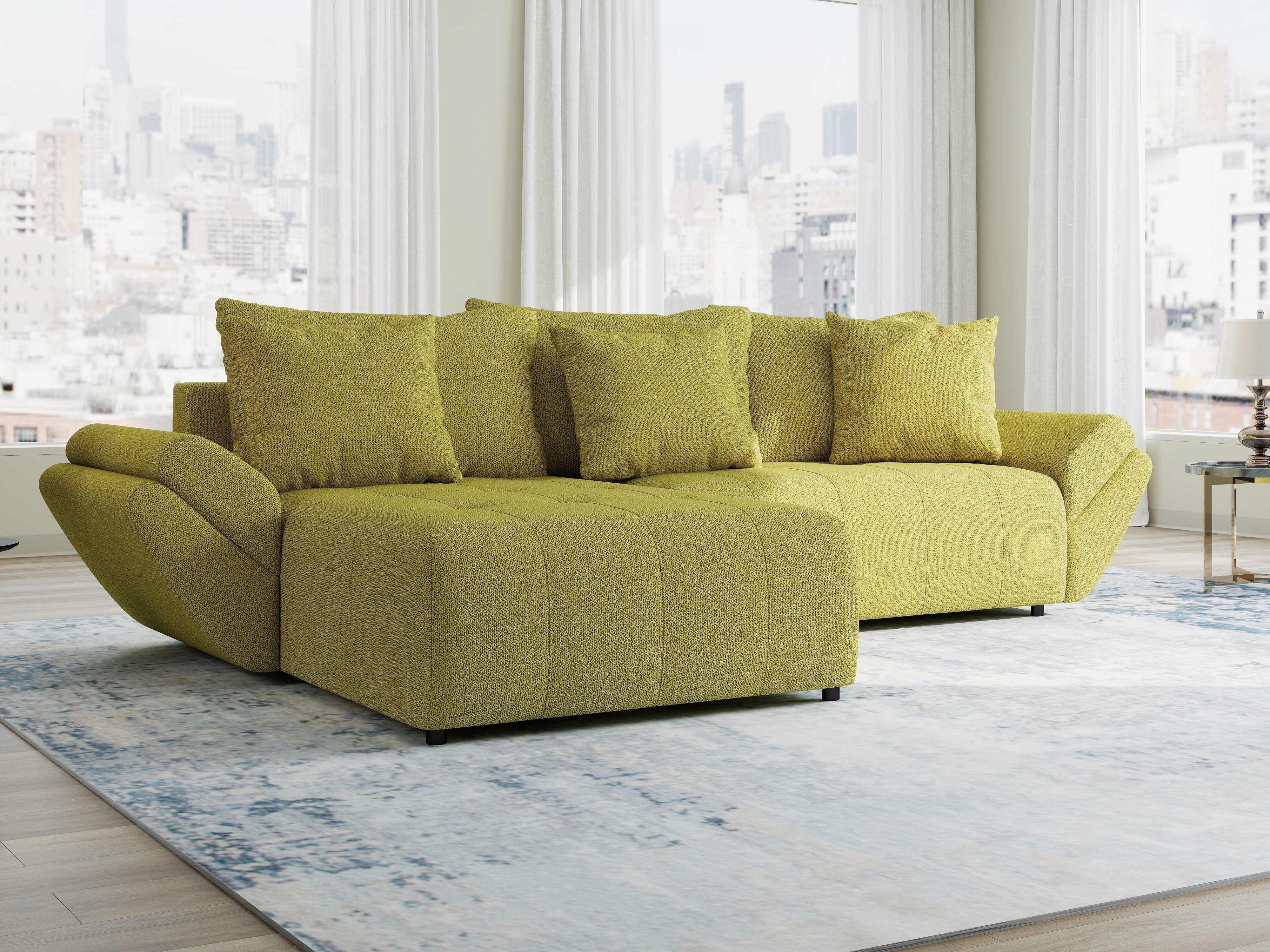 Colțar extensibil dumonde cu ladă de depozitare si sezut confortabil din spuma HR, Berlin Enjoy Verde 280x185 cm