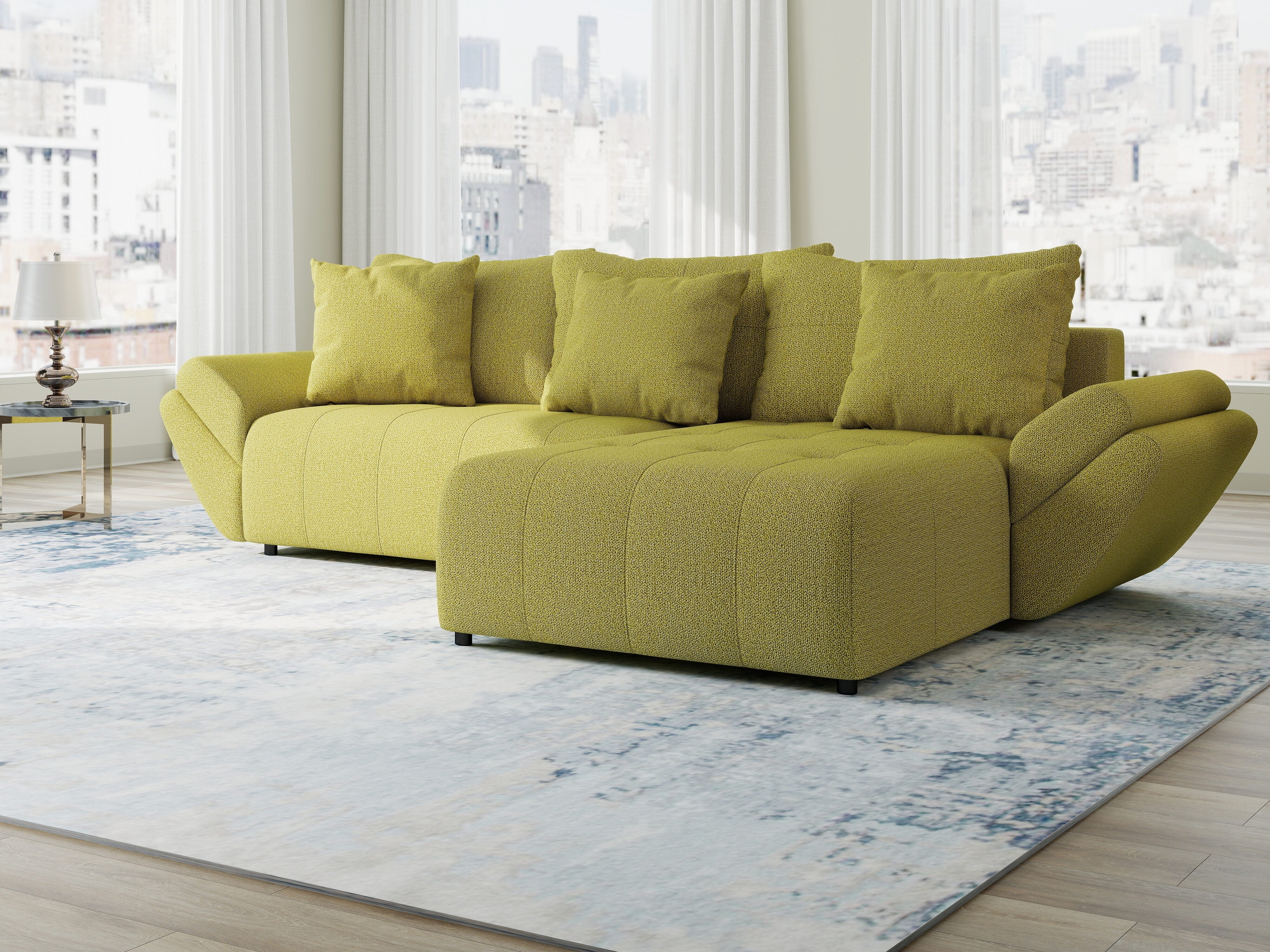 Colțar extensibil dumonde cu ladă de depozitare si sezut confortabil din spuma HR, Berlin Enjoy Verde 280x185 cm II