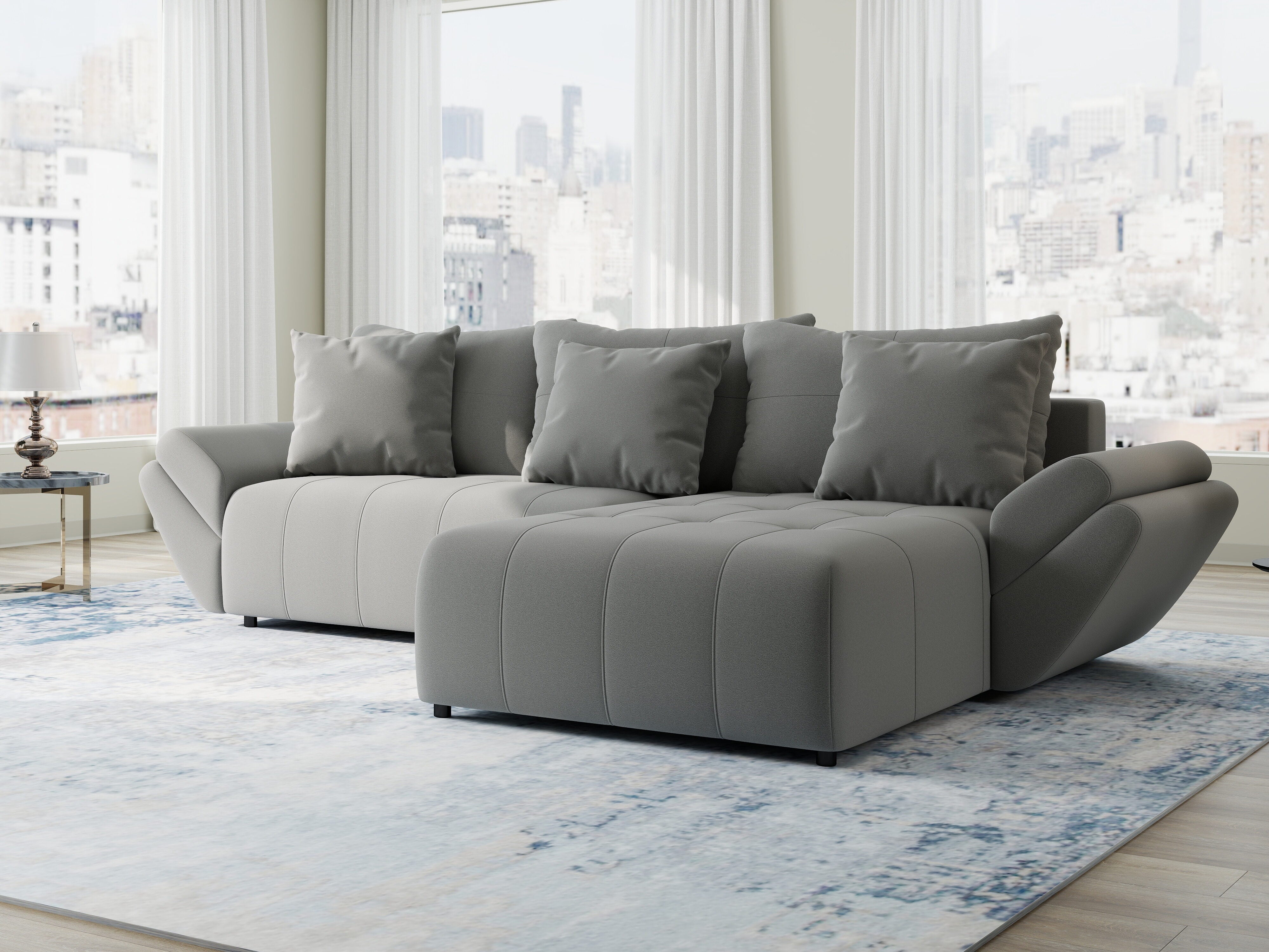 Colțar extensibil dumonde cu ladă de depozitare si sezut confortabil din spuma HR, Berlin Royal Gri 280x185 cm II