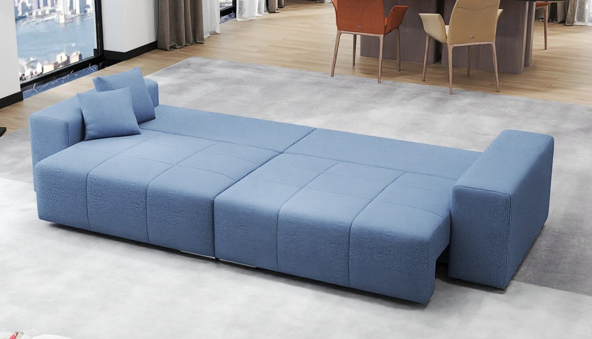 Canapea extensibilă dumonde cu ladă de depozitare si sezut confortabil din spuma HR, Marbela Enjoy Lux Blue XXL 295x100 cm fabrica