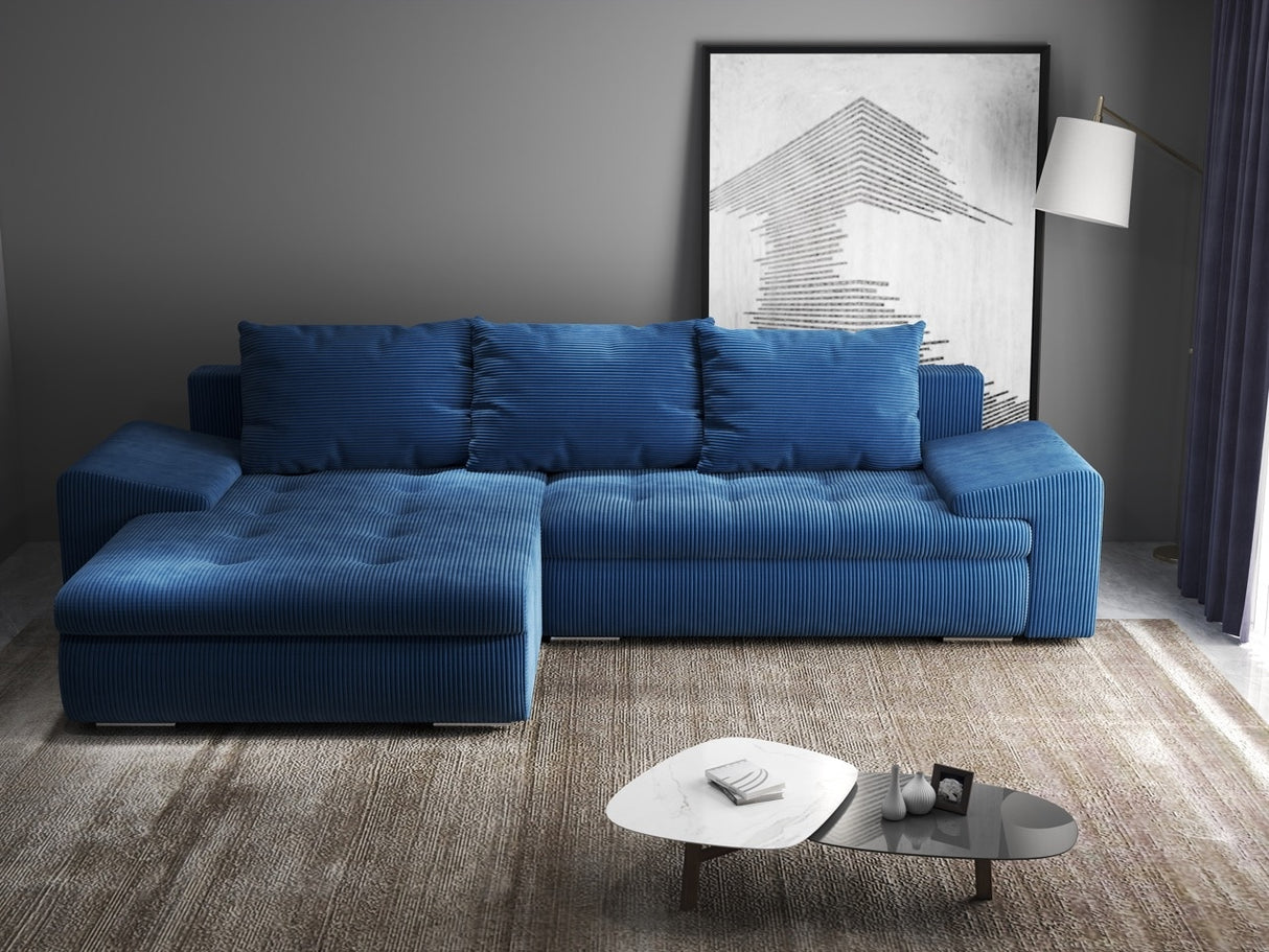 Colțar extensibil dumonde cu ladă de depozitare si sezut confortabil din spuma HR, Leonardo Zoom Albastru 255x193 cm