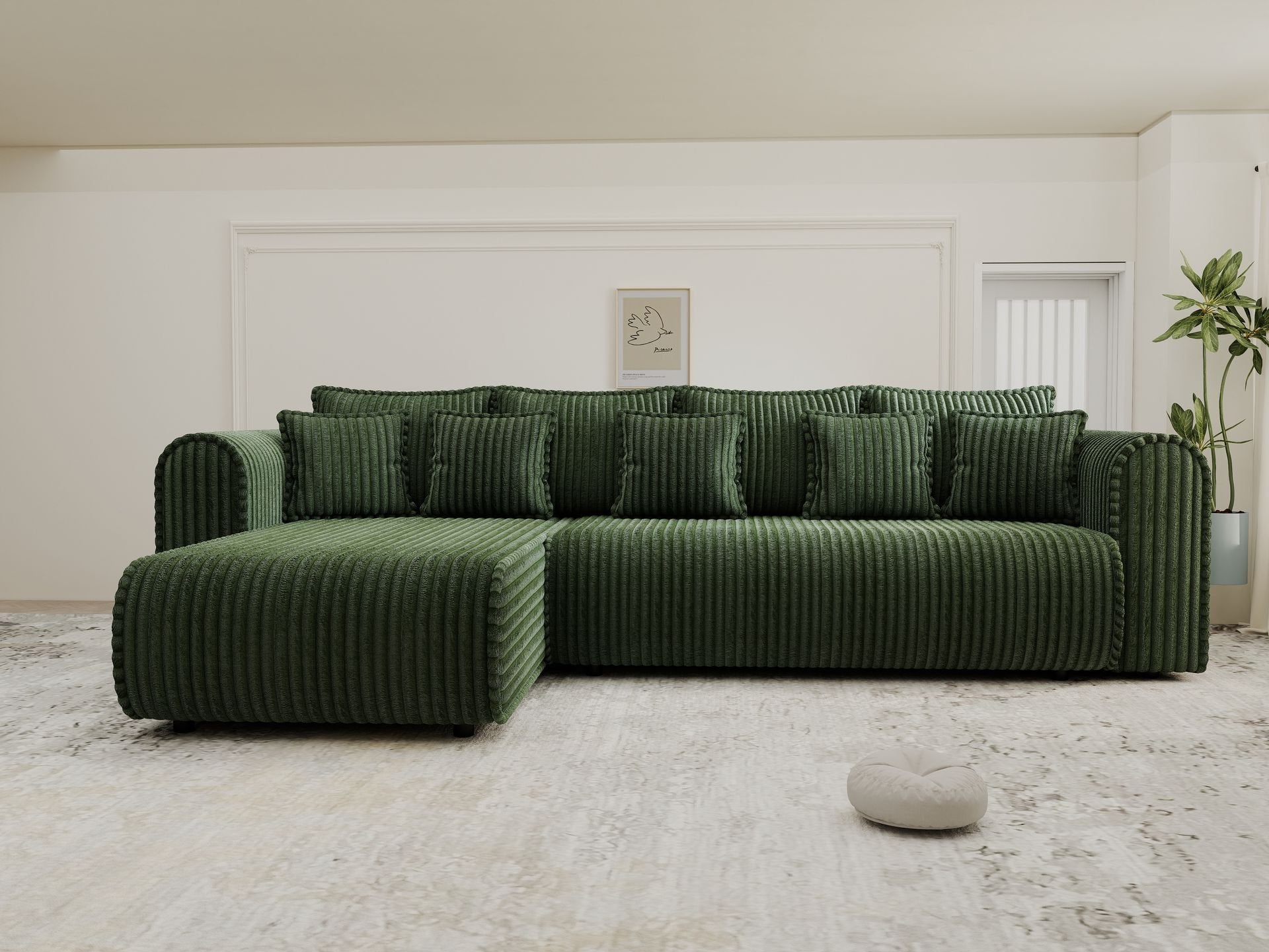 Colțar extensibil dumonde cu ladă de depozitare si sezut confortabil din spuma high-density, Monaco XL Tilia Verde 340x185 cm
