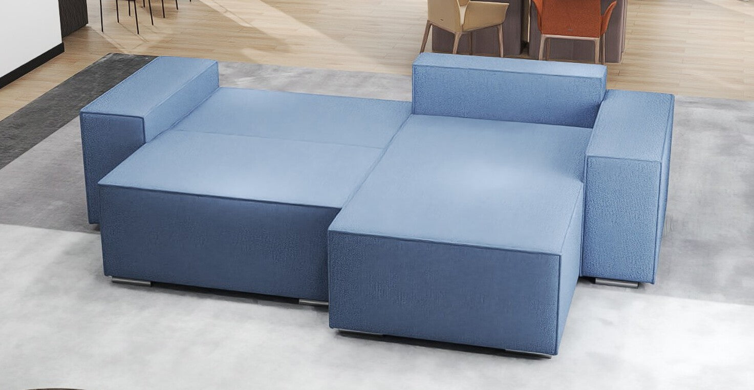 Colțar extensibil dumonde cu ladă de depozitare si sezut confortabil din spuma HR, Dream Enjoy Albastru 290x185 cm II Fabrica