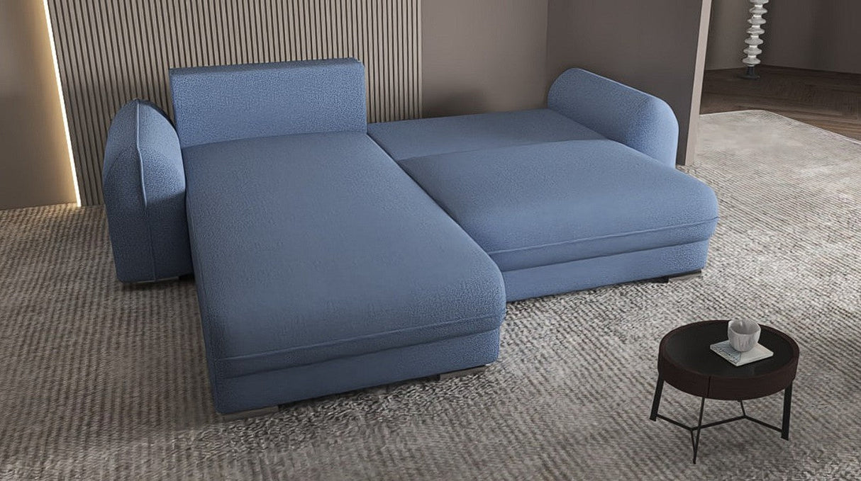 Colțar extensibil dumonde cu ladă de depozitare si sezut confortabil din spuma HR, Denver Enjoy Albastru 275x185 cm Fabrica