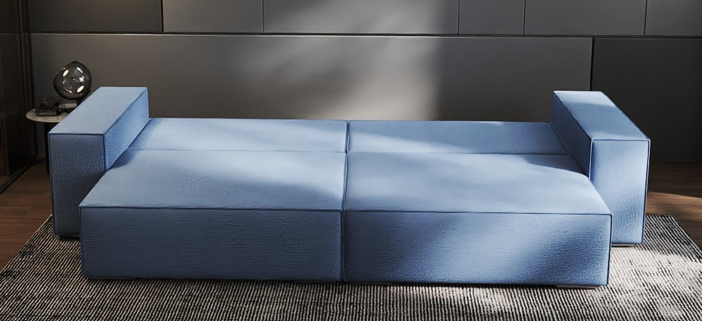 Canapea extensibilă dumonde cu ladă de depozitare si sezut confortabil din spuma HR, Dream Enjoy Blue 310x100 cm Fabrica