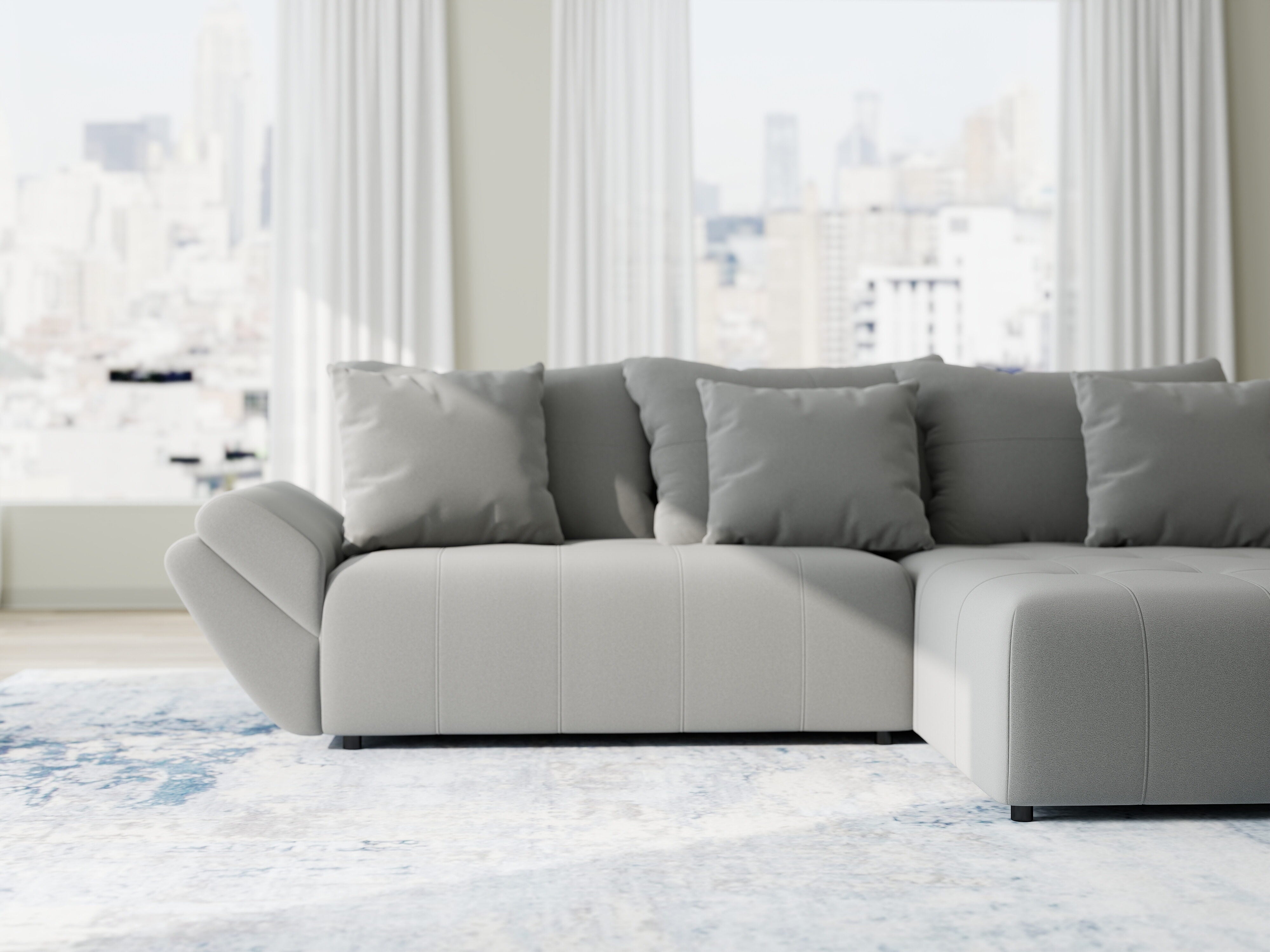 Colțar extensibil dumonde cu ladă de depozitare si sezut confortabil din spuma HR, Berlin Royal Gri 280x185 cm II