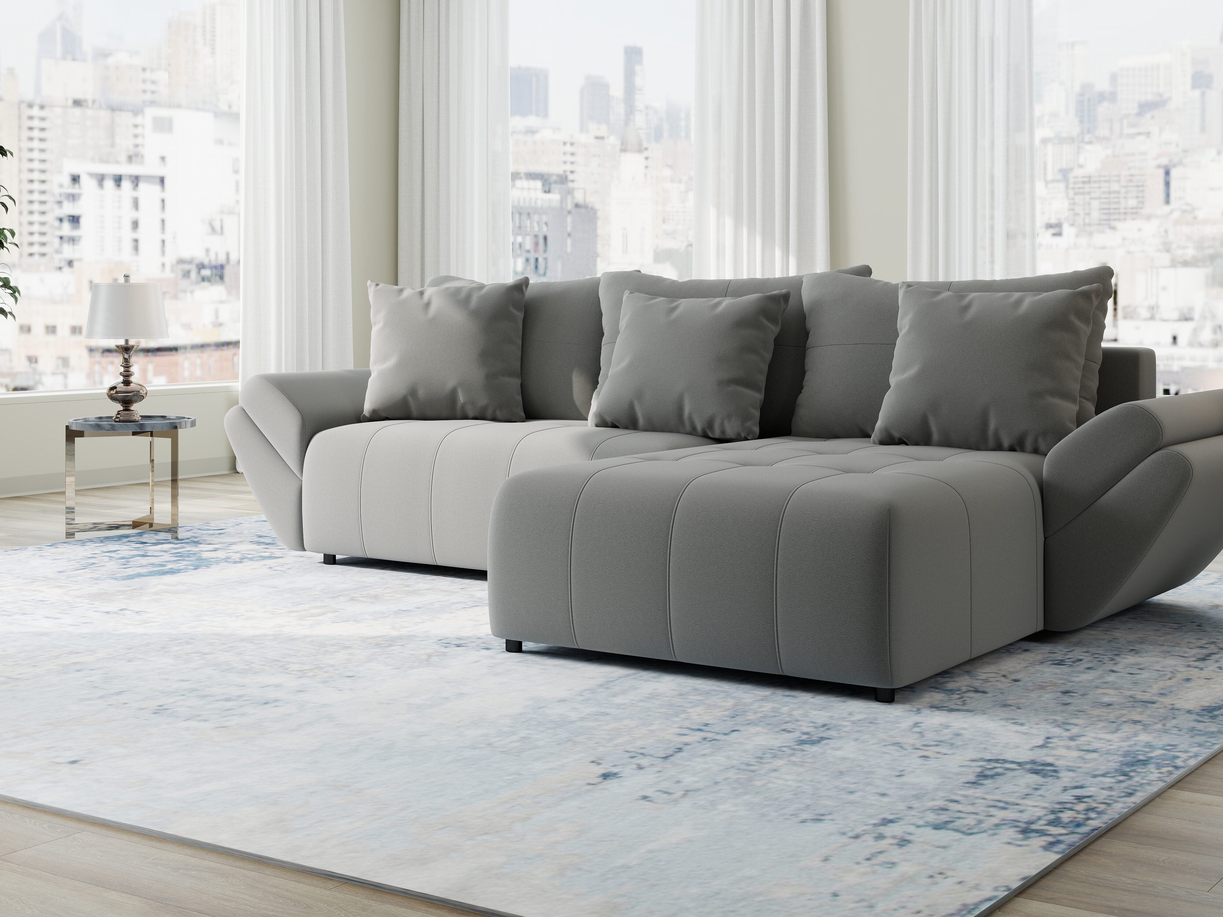 Colțar extensibil dumonde cu ladă de depozitare si sezut confortabil din spuma HR, Berlin Royal Gri 280x185 cm II