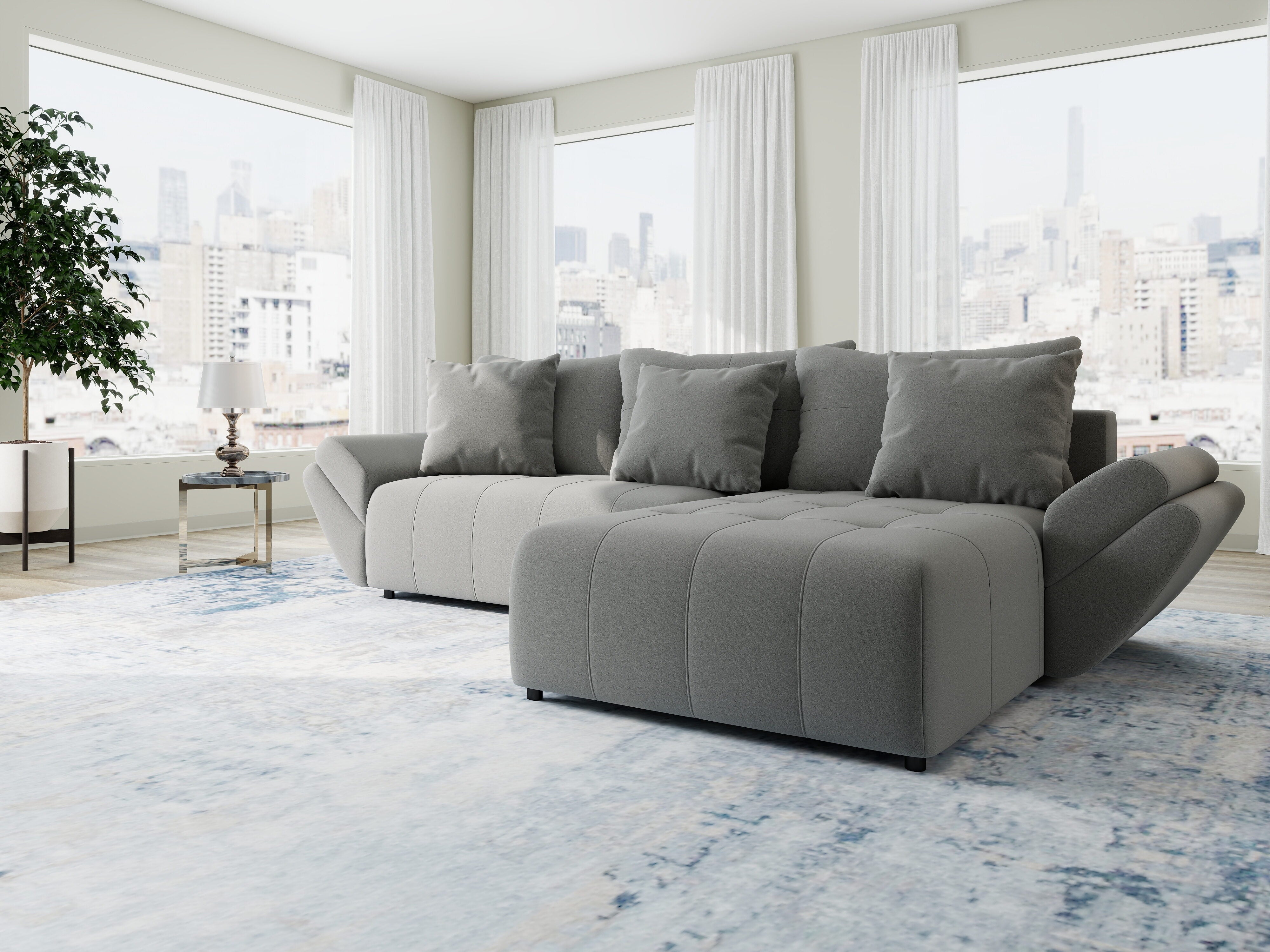 Colțar extensibil dumonde cu ladă de depozitare si sezut confortabil din spuma HR, Berlin Royal Gri 280x185 cm II