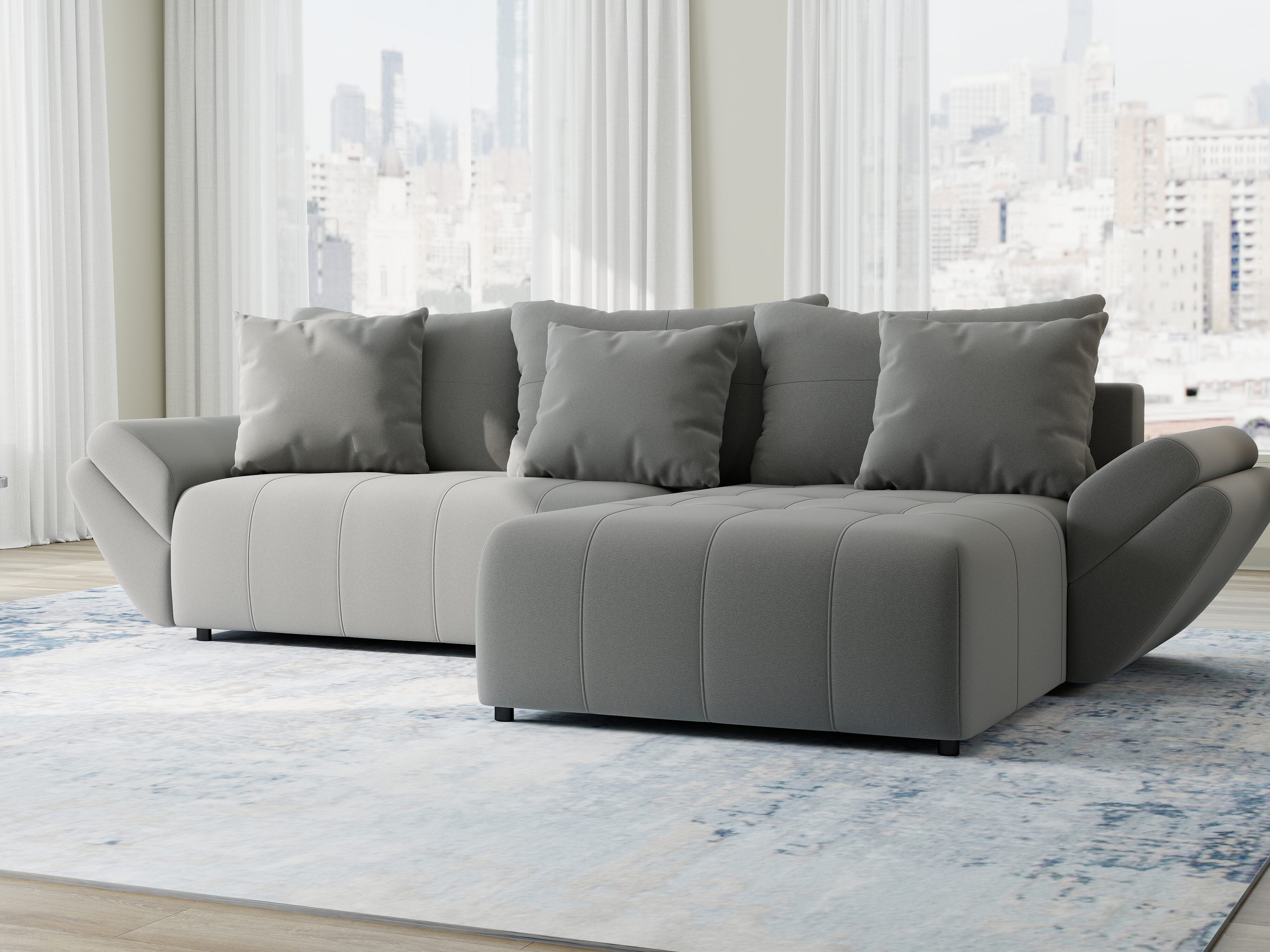 Colțar extensibil dumonde cu ladă de depozitare si sezut confortabil din spuma HR, Berlin Royal Gri 280x185 cm II