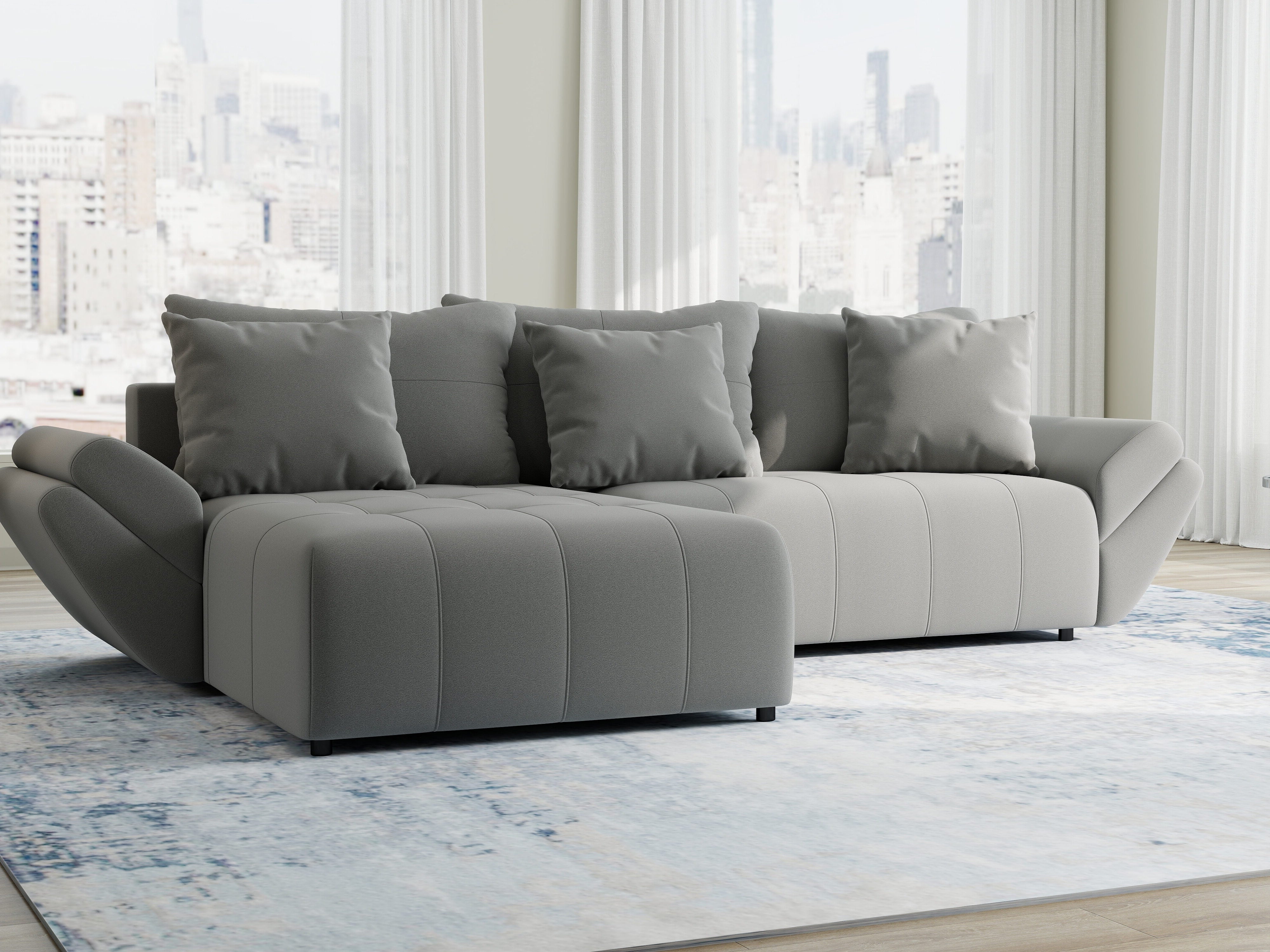 Colțar extensibil dumonde cu ladă de depozitare si sezut confortabil din spuma HR, Berlin Royal Gri 280x185 cm