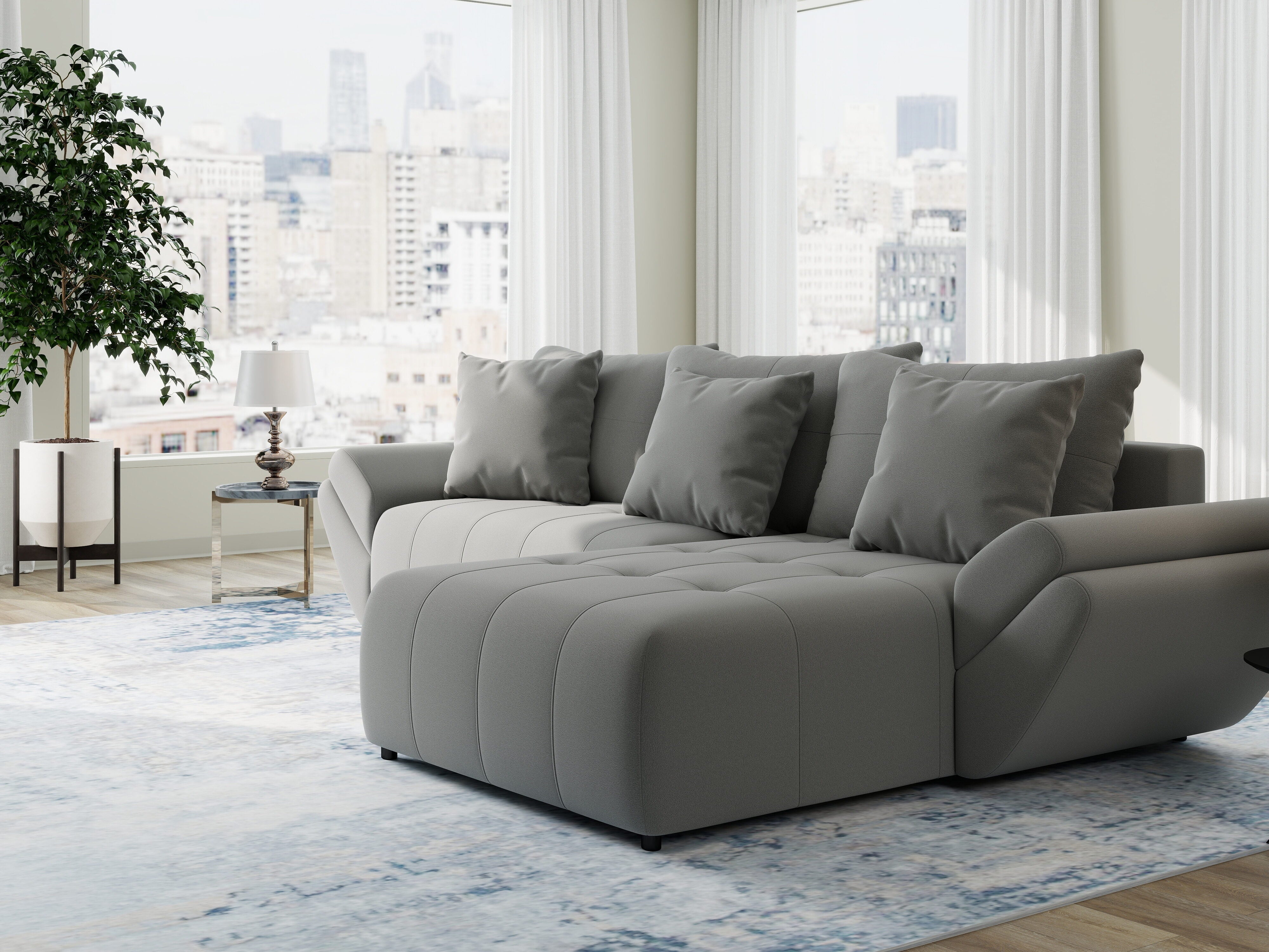 Colțar extensibil dumonde cu ladă de depozitare si sezut confortabil din spuma HR, Berlin Royal Gri 280x185 cm II