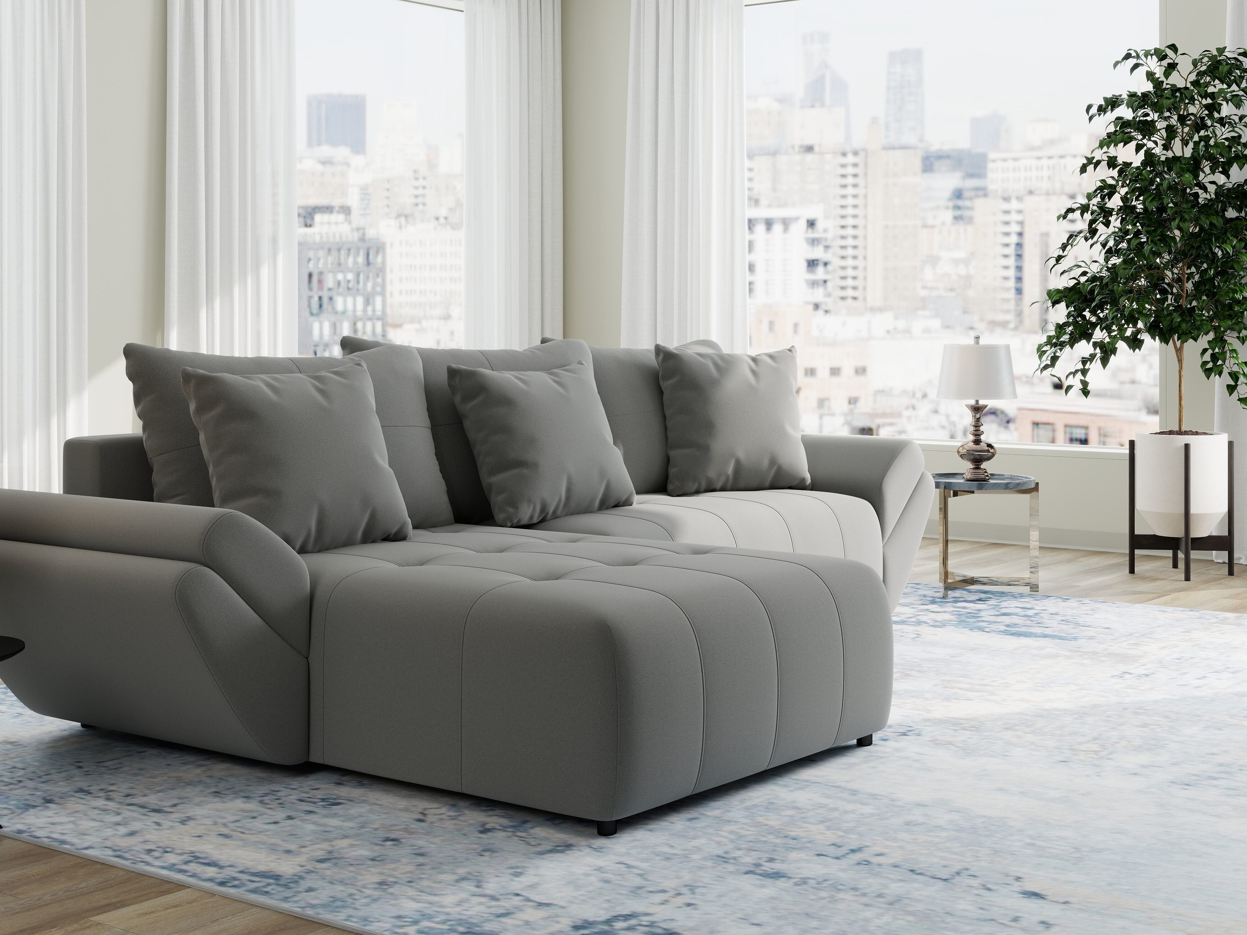 Colțar extensibil dumonde cu ladă de depozitare si sezut confortabil din spuma HR, Berlin Royal Gri 280x185 cm