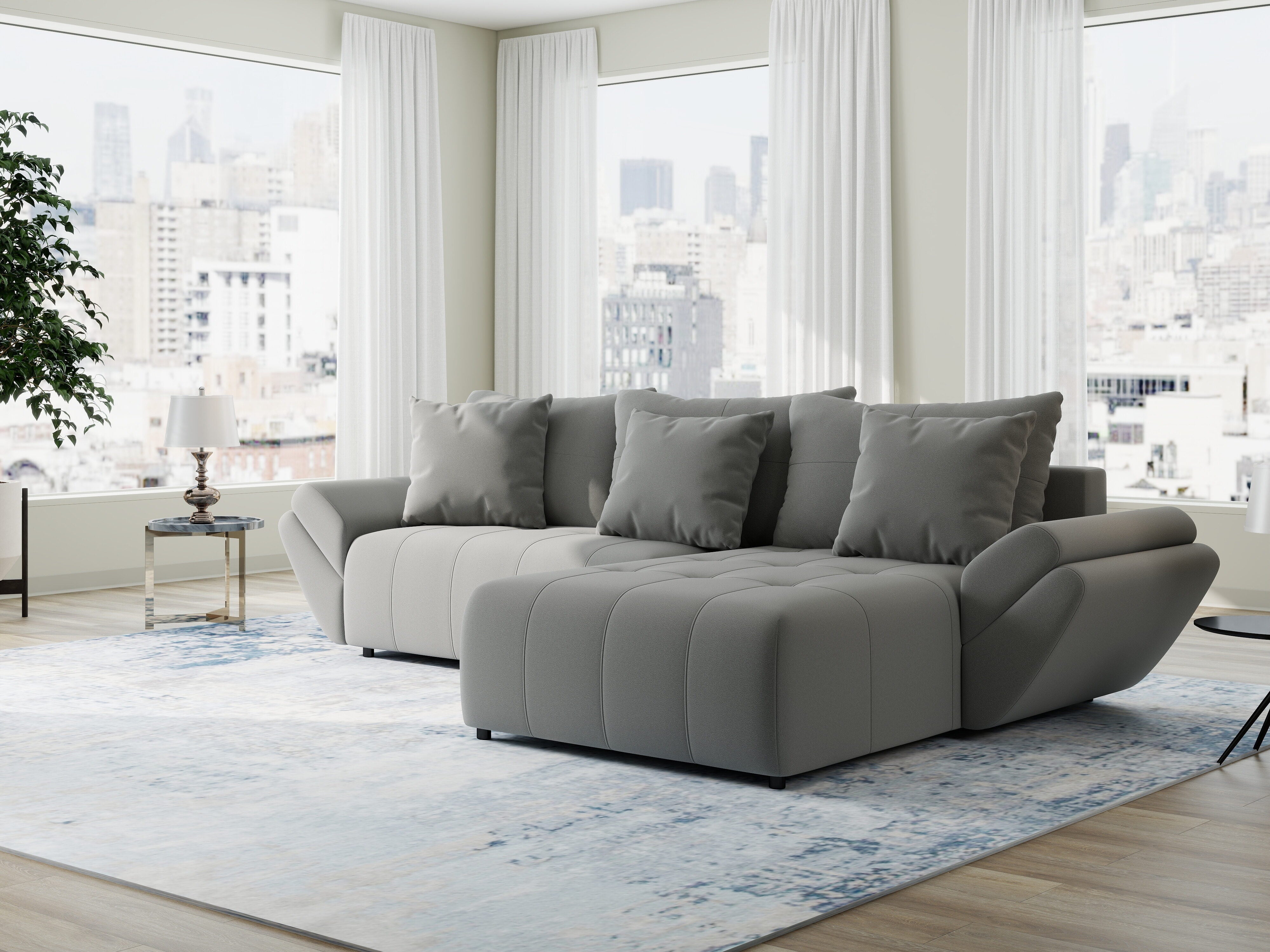 Colțar extensibil dumonde cu ladă de depozitare si sezut confortabil din spuma HR, Berlin Royal Gri 280x185 cm II