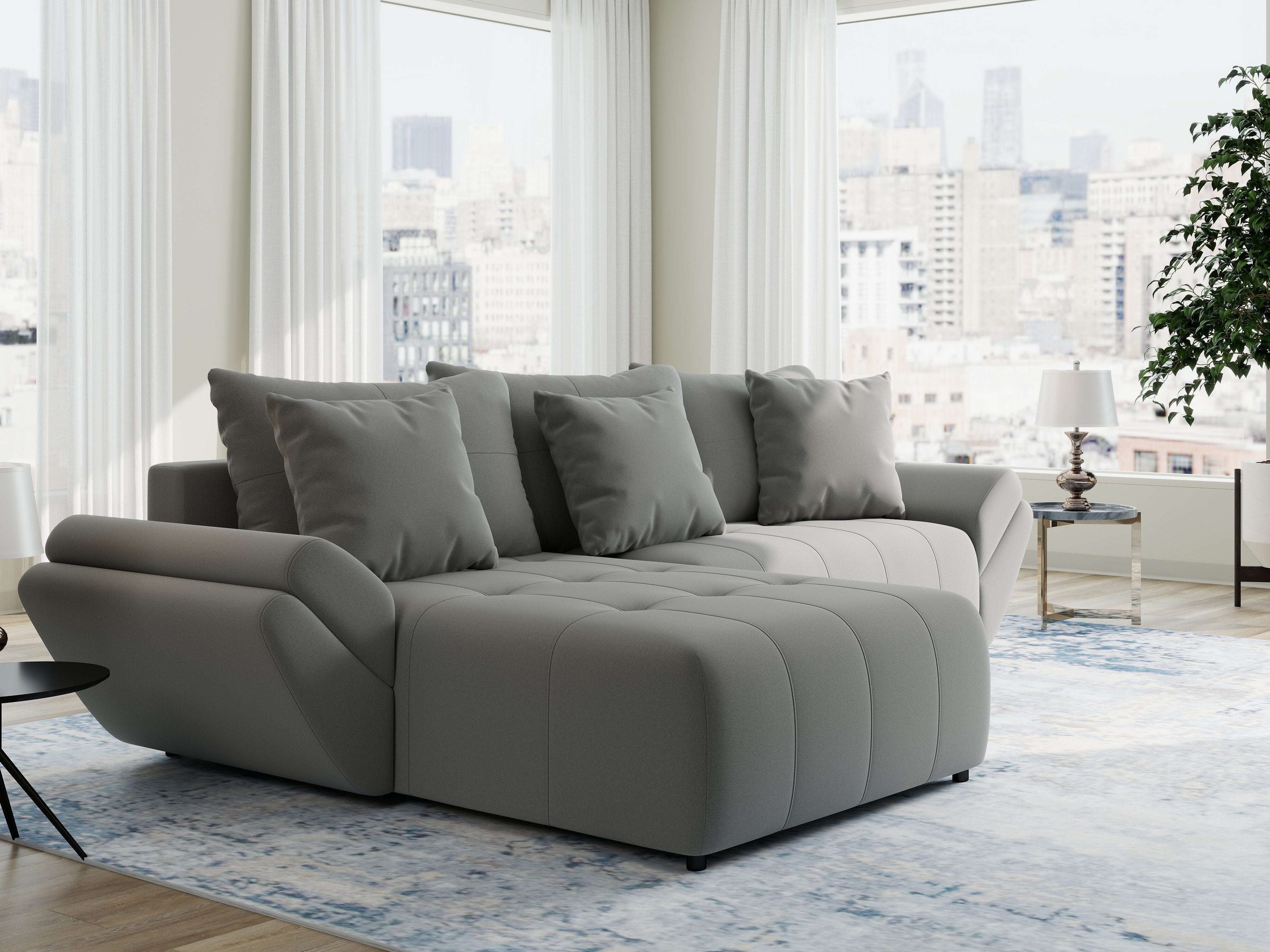 Colțar extensibil dumonde cu ladă de depozitare si sezut confortabil din spuma HR, Berlin Royal Gri 280x185 cm