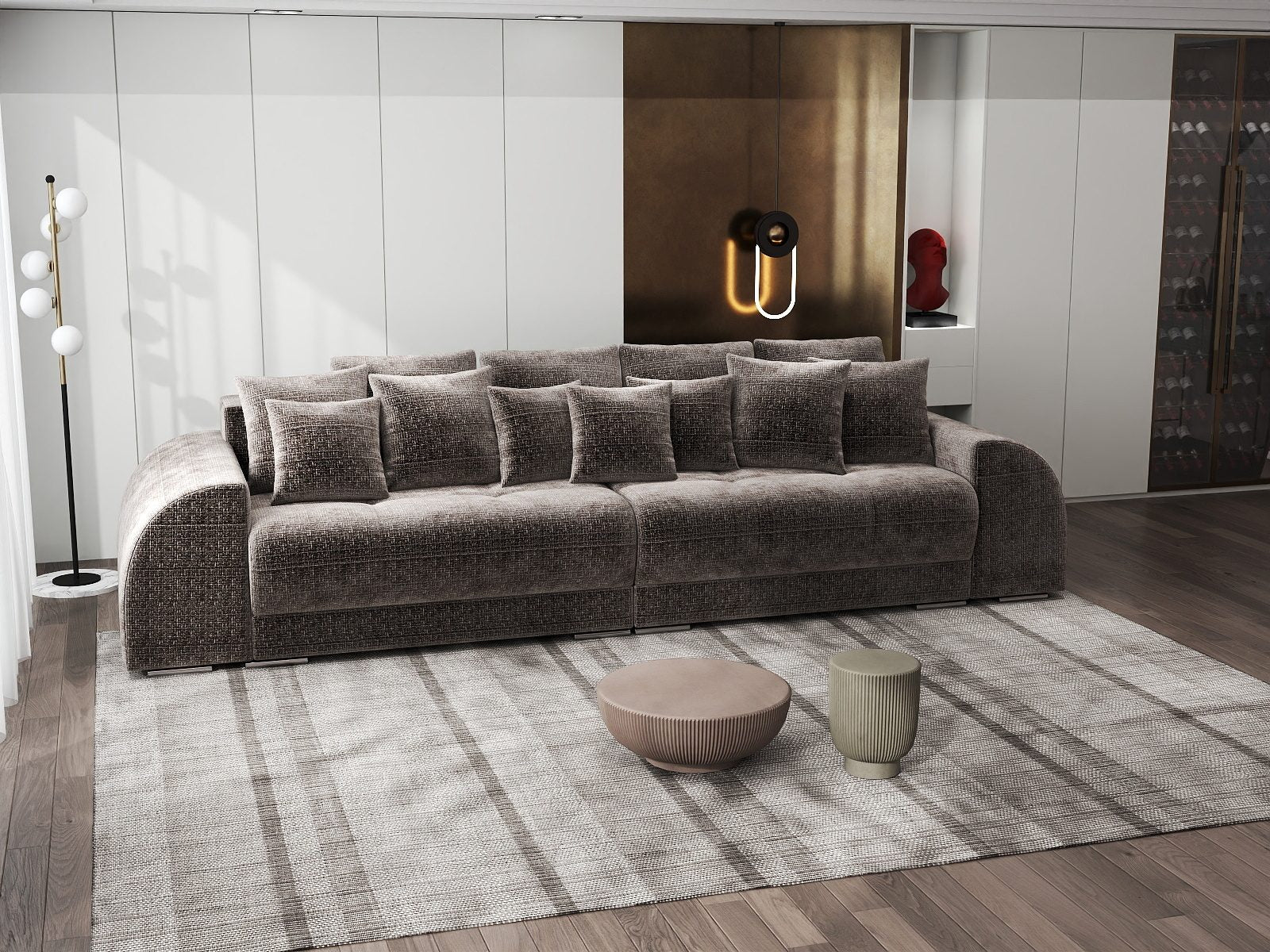 Canapea extensibilă dumonde cu 2 lăzi de depozitare si sezut confortabil din spuma high-density, Verona Cremona Maro-bej 24 310x100 cm