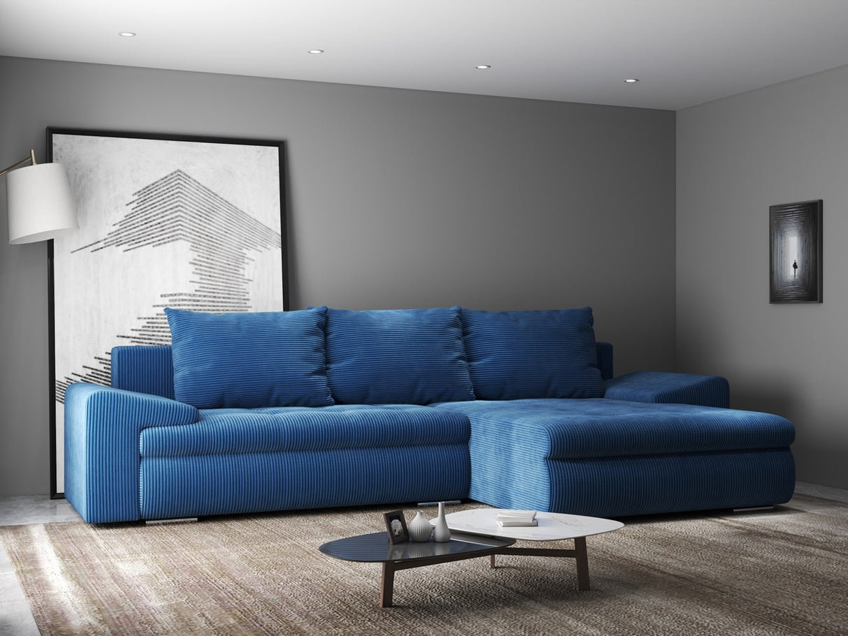 Colțar extensibil dumonde cu ladă de depozitare si sezut confortabil din spuma HR, Leonardo Zoom Albastru 255x193 cm II