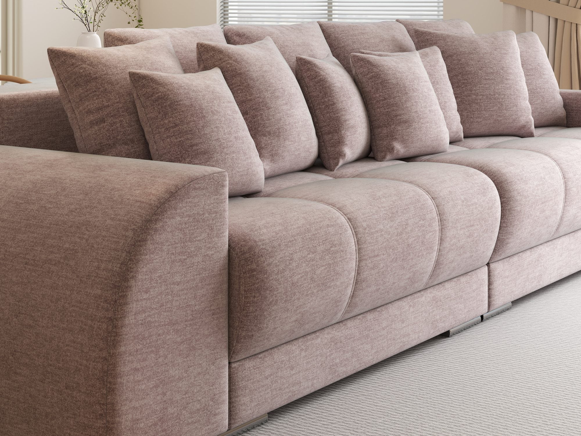 Canapea extensibilă dumonde cu 2 lăzi de depozitare si sezut confortabil din spuma high-density, Verona Monolith Roz Pudrat 62 310x100 cm