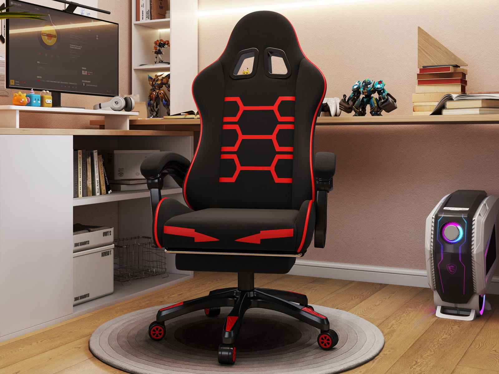 Scaun gaming Dumonde NEXUS, mecanism multifuncțional, ecopiele, suport picioare, negru