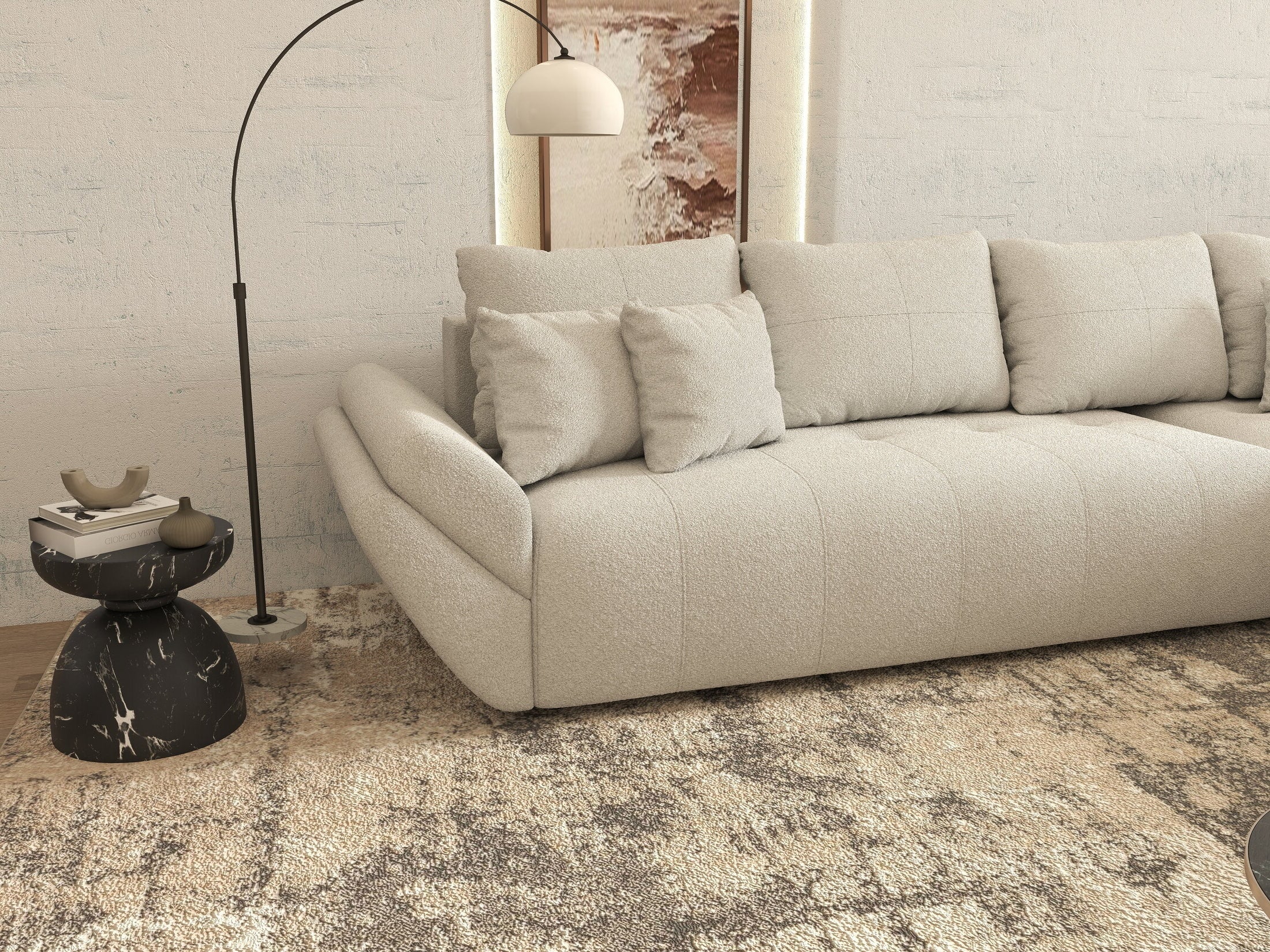 Colțar extensibil dumonde cu ladă de depozitare si sezut confortabil din spuma HR, Berlin XL Euphoria Ivory 350x185 cm II