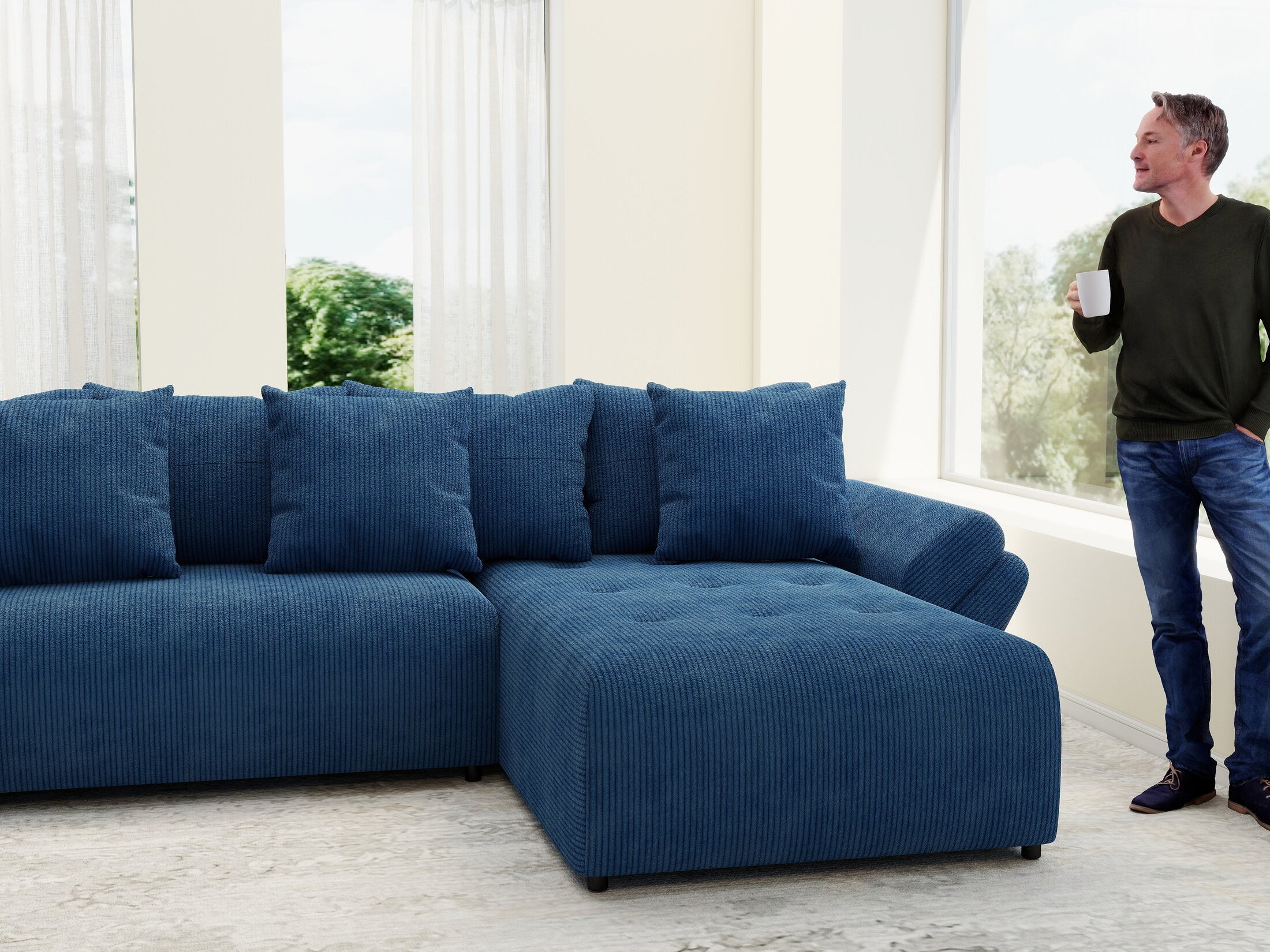 Colțar extensibil dumonde cu ladă de depozitare Berlin U Zoom Blue 400x185 cm