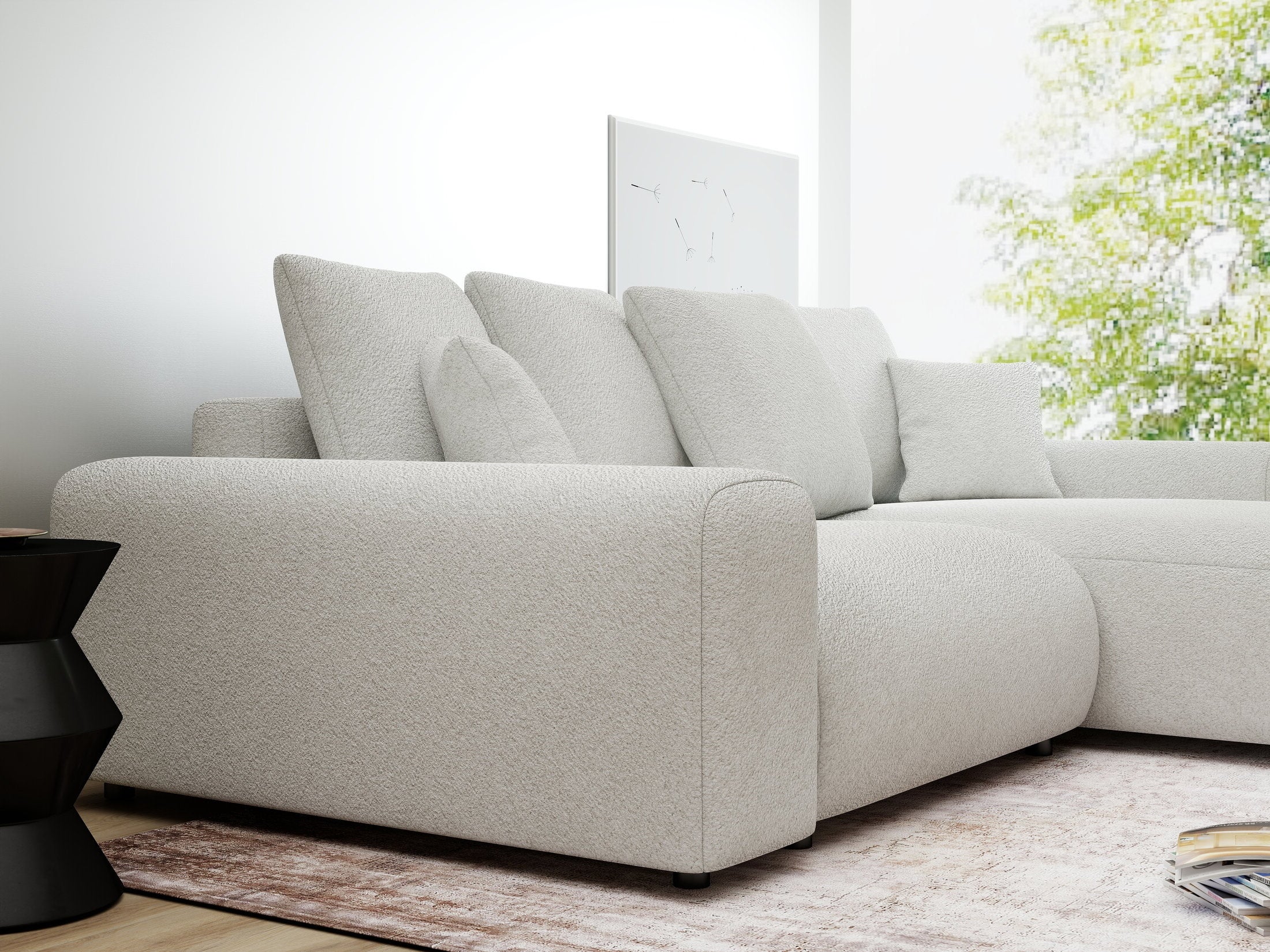 Colțar extensibil dumonde cu ladă de depozitare și șezut confortabil din spumă HR, Luma Euphoria Alb 255x168 cm II