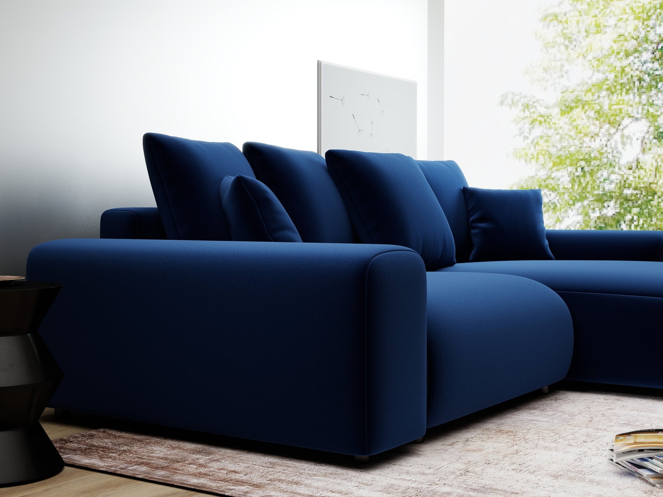 Colțar extensibil dumonde cu ladă de depozitare și șezut confortabil din spumă HR, Luma Royal Albastru Navy 255x168 cm II