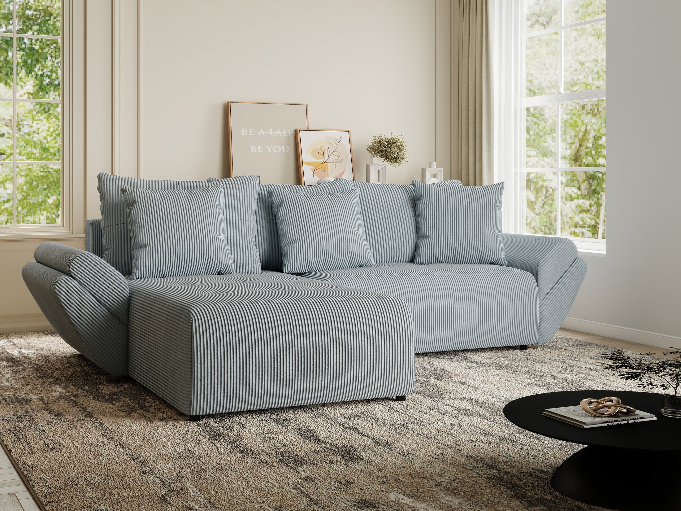 Colțar extensibil dumonde cu ladă de depozitare si sezut confortabil din spuma HR, Berlin Zoom Gri Mint 280x185 cm