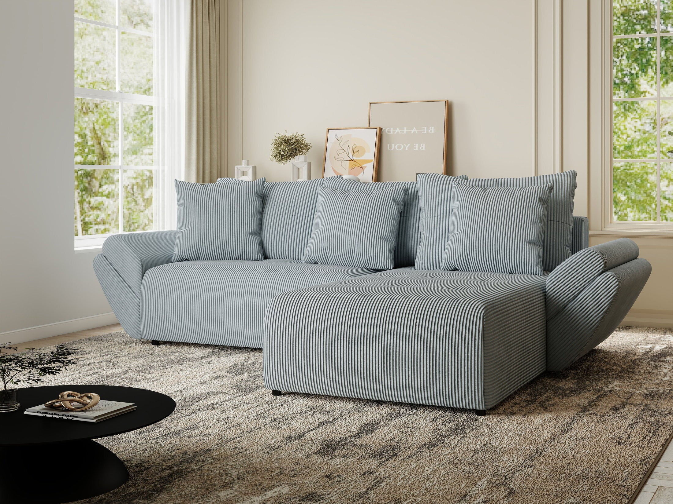 Colțar extensibil dumonde cu ladă de depozitare si sezut confortabil din spuma HR, Berlin Zoom Gri Mint 280x185 cm II