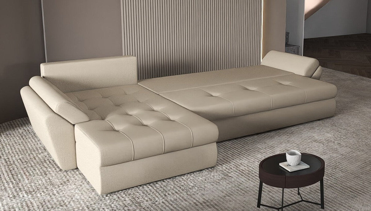 Colțar extensibil dumonde cu ladă de depozitare si sezut confortabil din spuma HR, Loana XL Enjoy Bej II 335x185 cm Fabrica