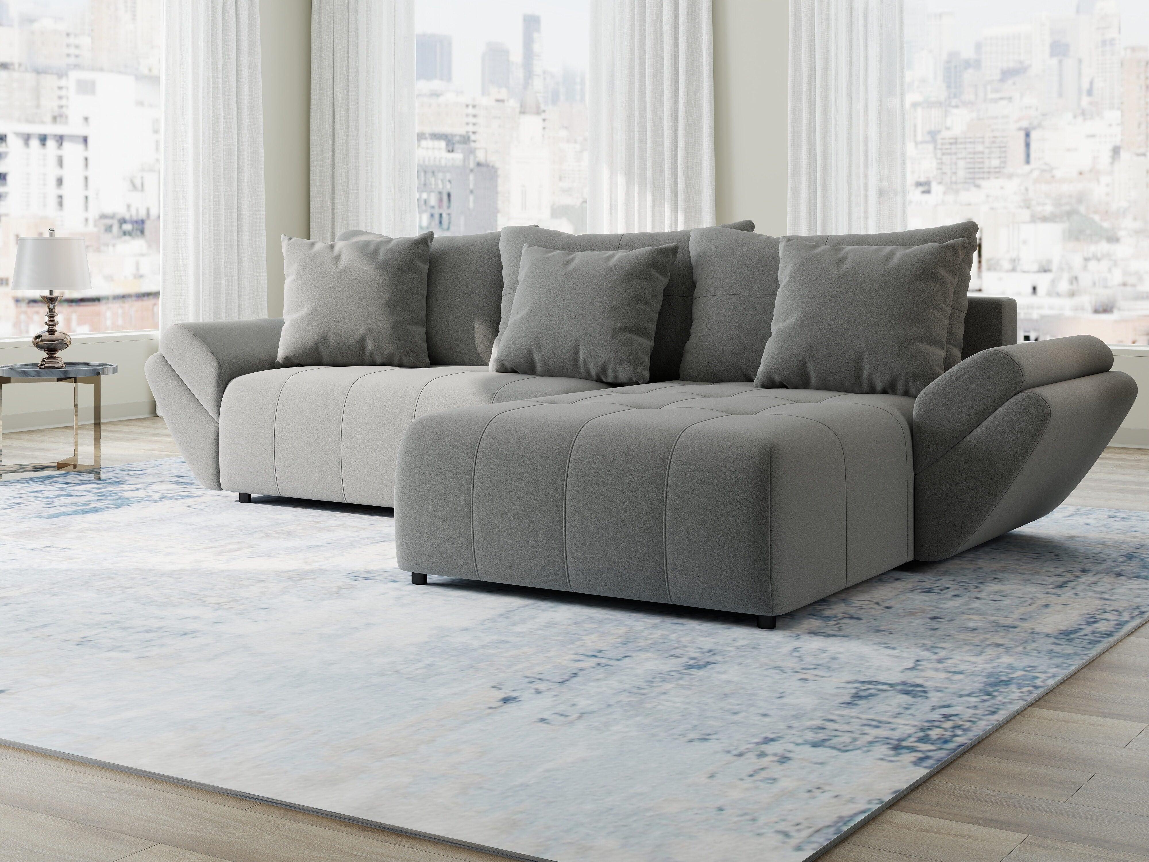 Colțar extensibil dumonde cu ladă de depozitare si sezut confortabil din spuma HR, Berlin Royal Gri 280x185 cm II