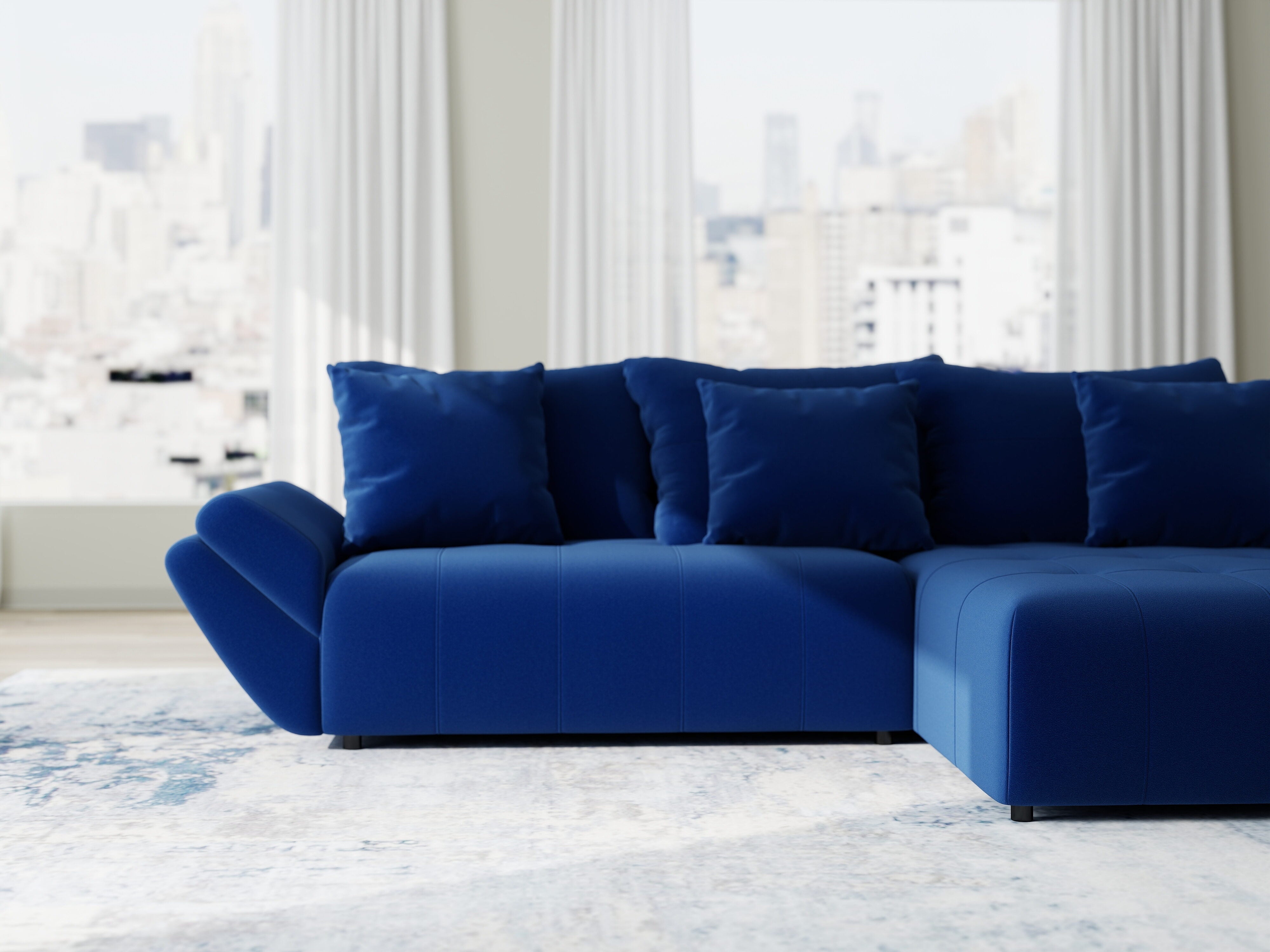 Colțar extensibil dumonde cu ladă de depozitare si sezut confortabil din spuma HR, Berlin Royal Albastru Navy 280x185 cm II