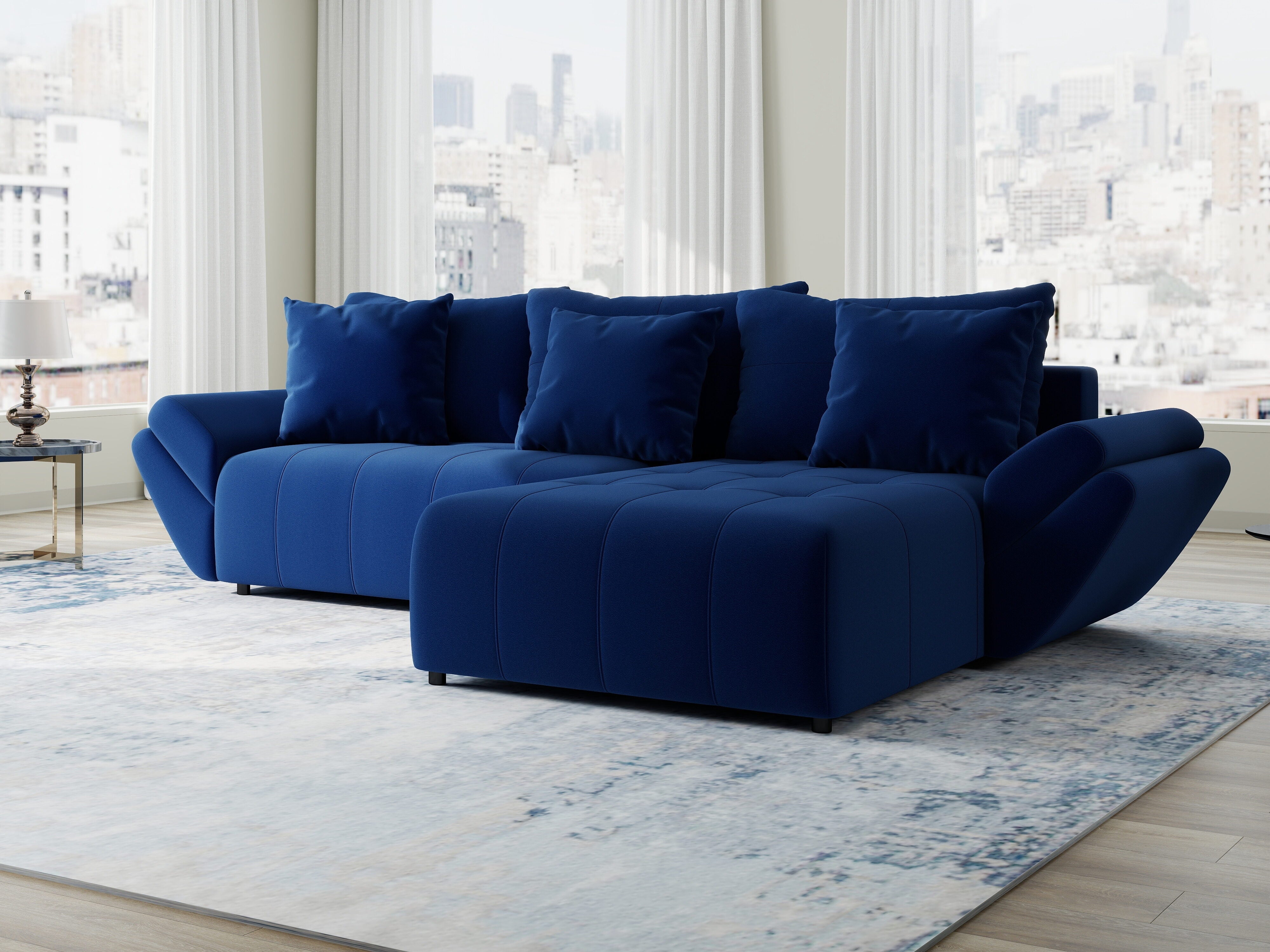 Colțar extensibil dumonde cu ladă de depozitare si sezut confortabil din spuma HR, Berlin Royal Albastru Navy 280x185 cm II