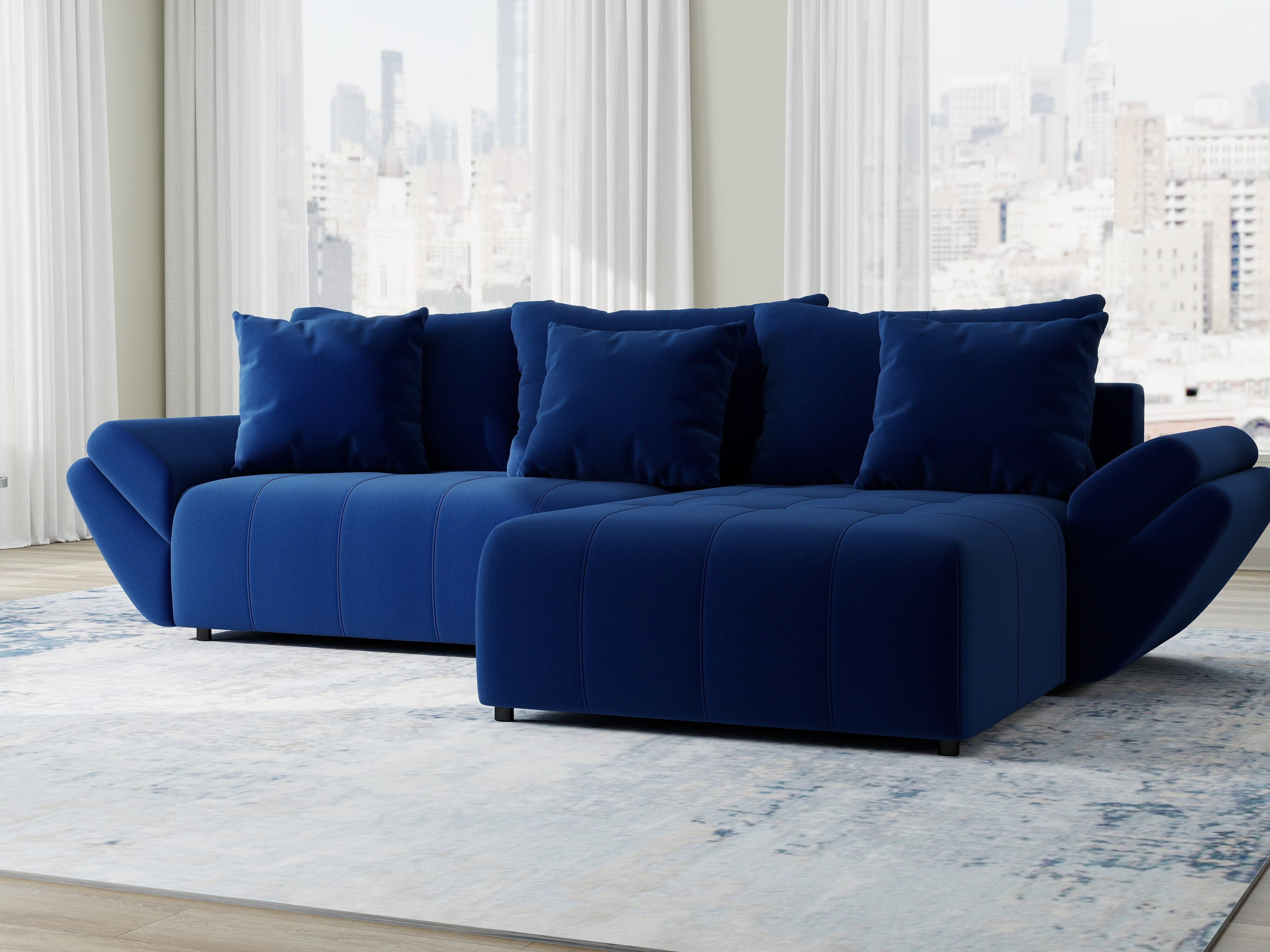 Colțar extensibil dumonde cu ladă de depozitare si sezut confortabil din spuma HR, Berlin Royal Albastru Navy 280x185 cm II