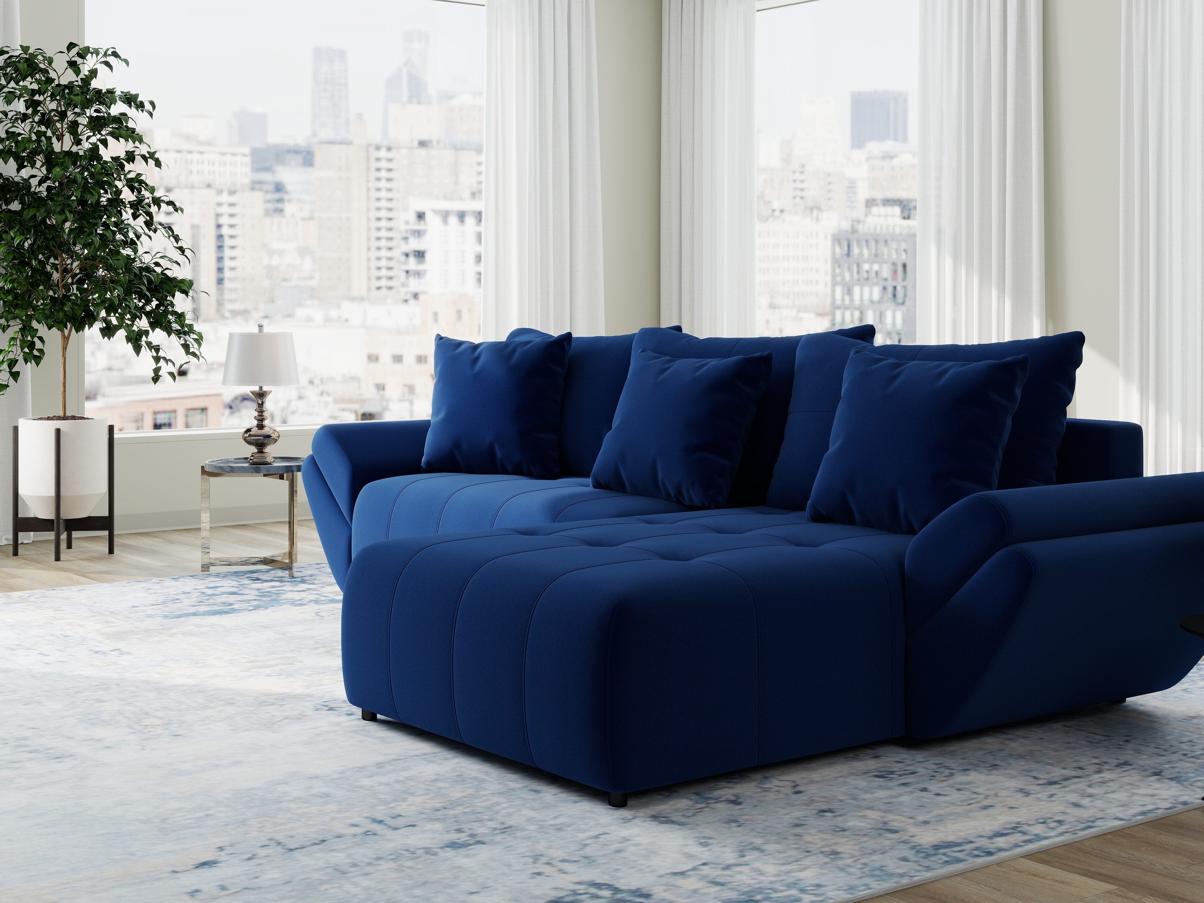 Colțar extensibil dumonde cu ladă de depozitare si sezut confortabil din spuma HR, Berlin Royal Albastru Navy 280x185 cm II