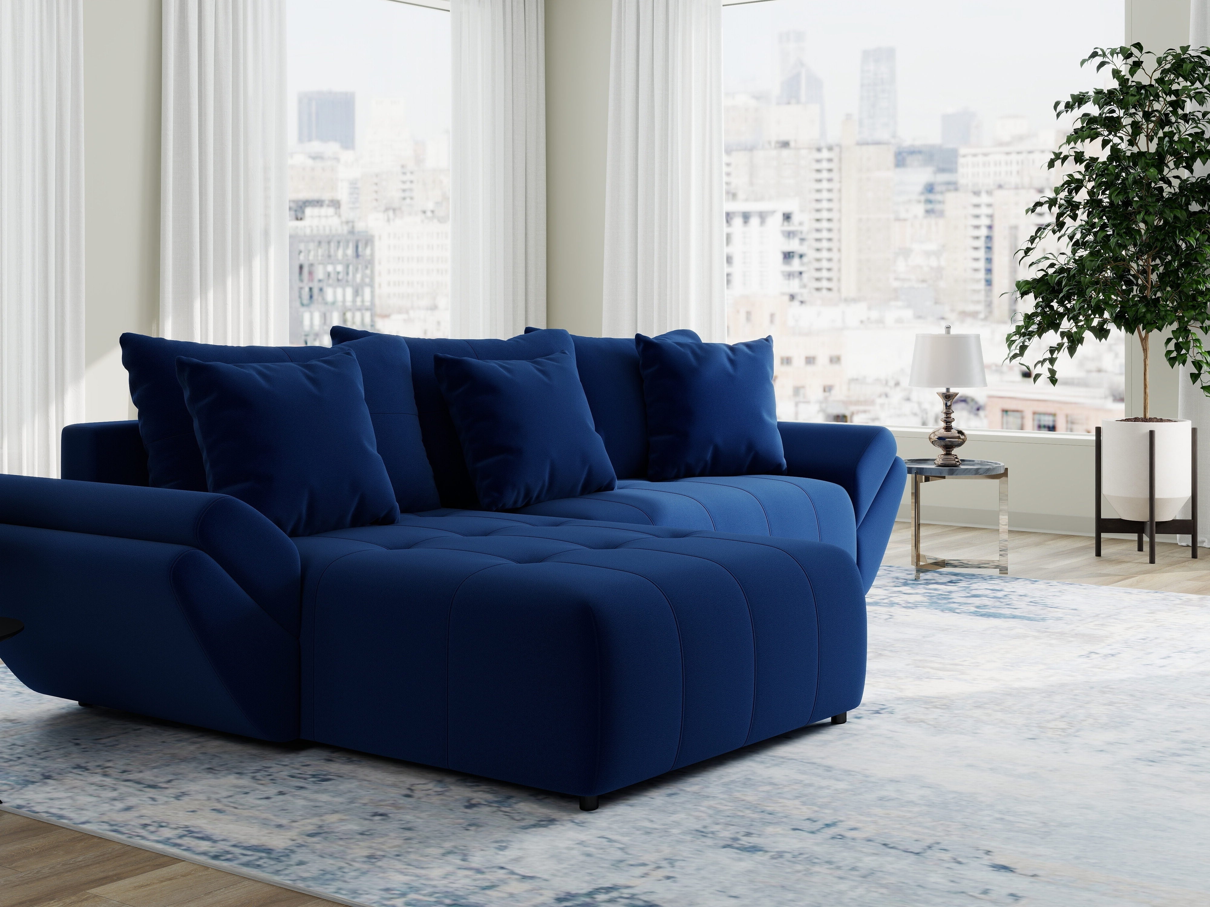 Colțar extensibil dumonde cu ladă de depozitare si sezut confortabil din spuma HR, Berlin Royal Albastru Navy 280x185 cm