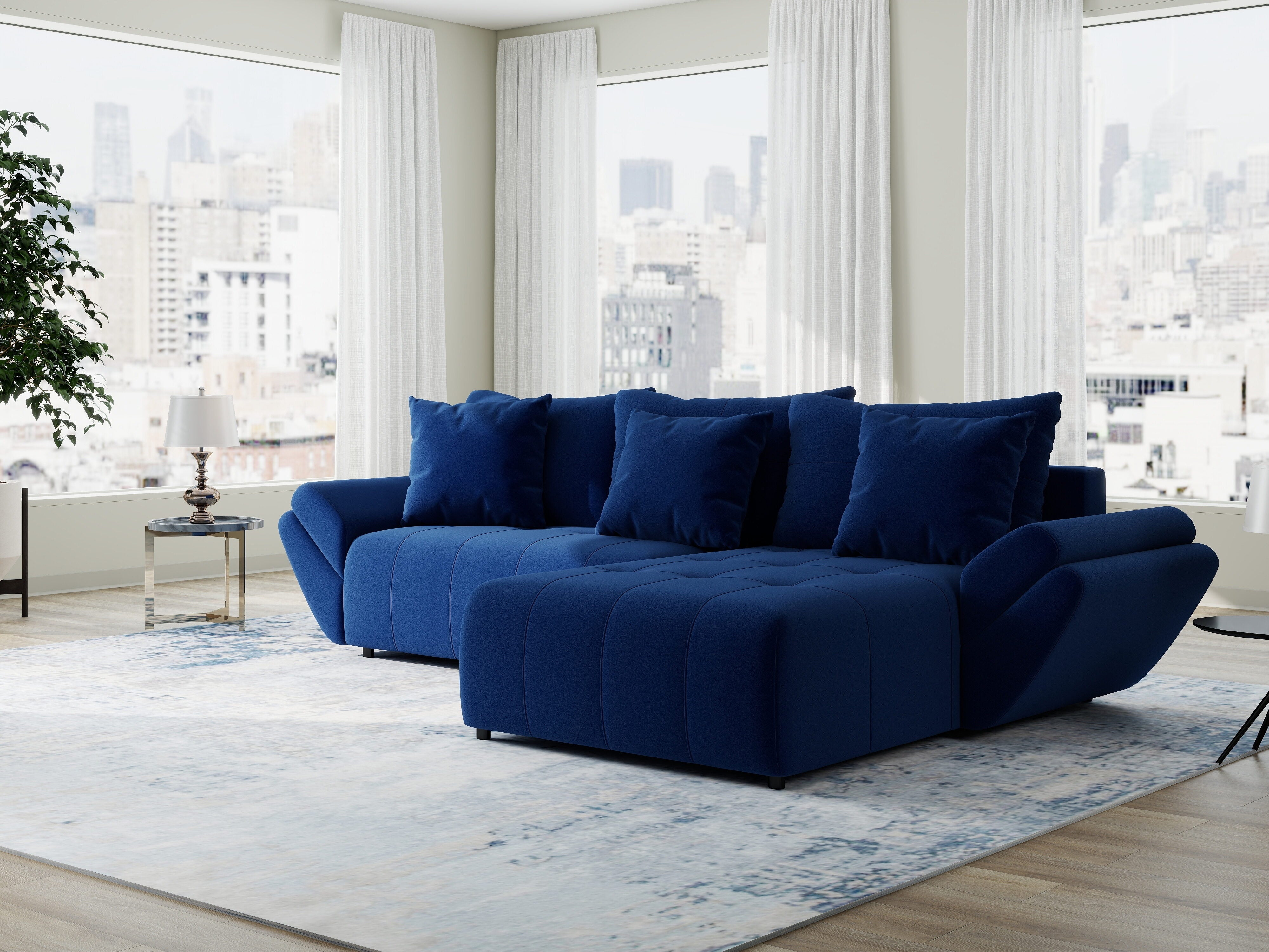 Colțar extensibil dumonde cu ladă de depozitare si sezut confortabil din spuma HR, Berlin Royal Albastru Navy 280x185 cm II