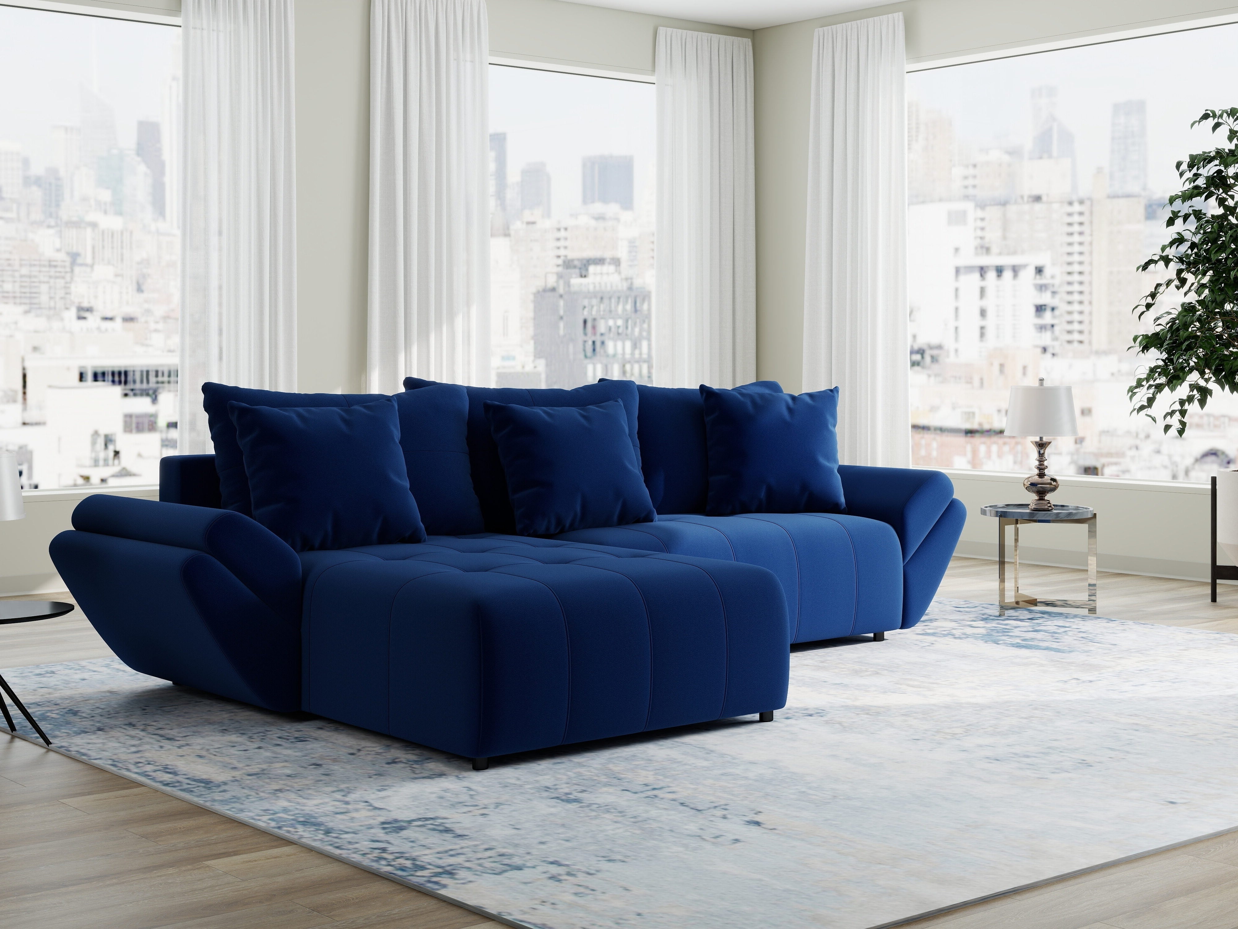 Colțar extensibil dumonde cu ladă de depozitare si sezut confortabil din spuma HR, Berlin Royal Albastru Navy 280x185 cm