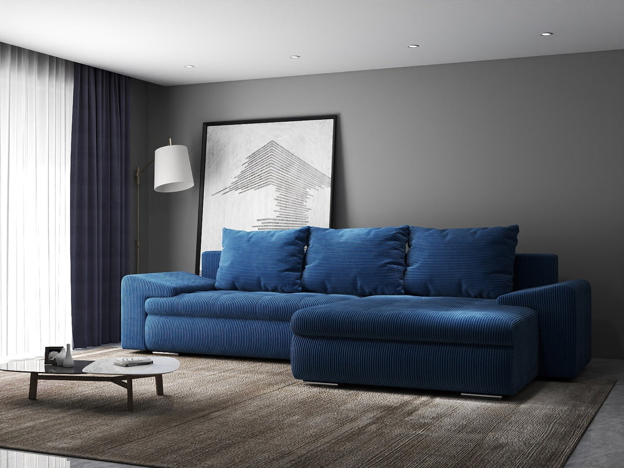 Colțar extensibil dumonde cu ladă de depozitare si sezut confortabil din spuma HR, Leonardo Zoom Albastru 255x193 cm II