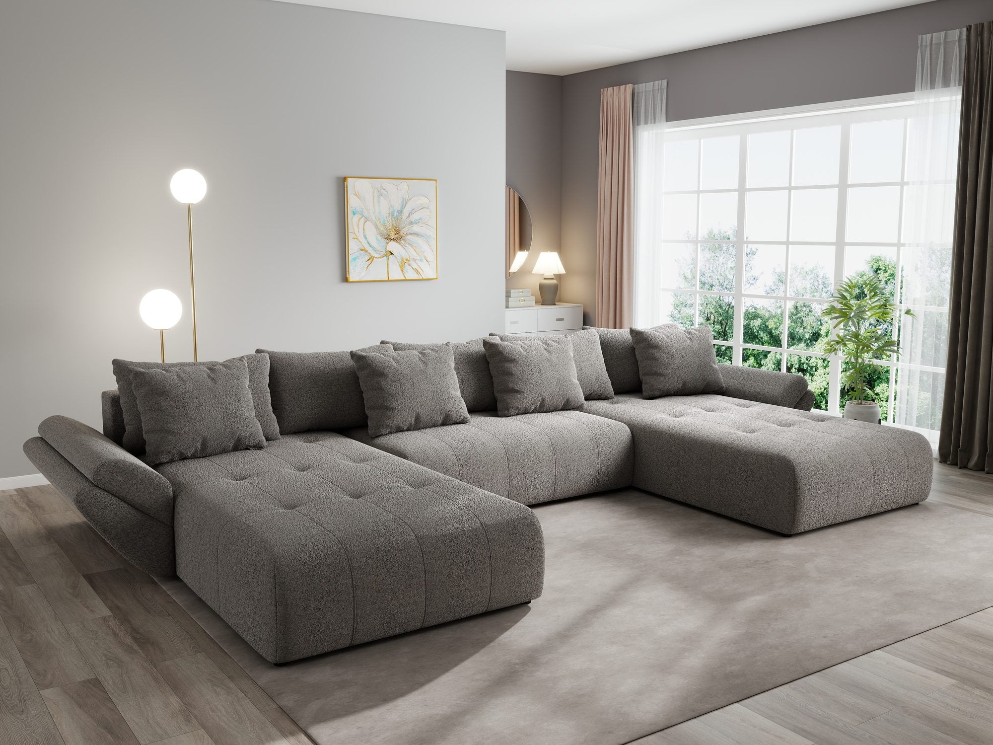 Colțar extensibil dumonde cu ladă de depozitare si sezut confortabil din spuma high-density, Berlin U Monte Gri 16 380x180 cm