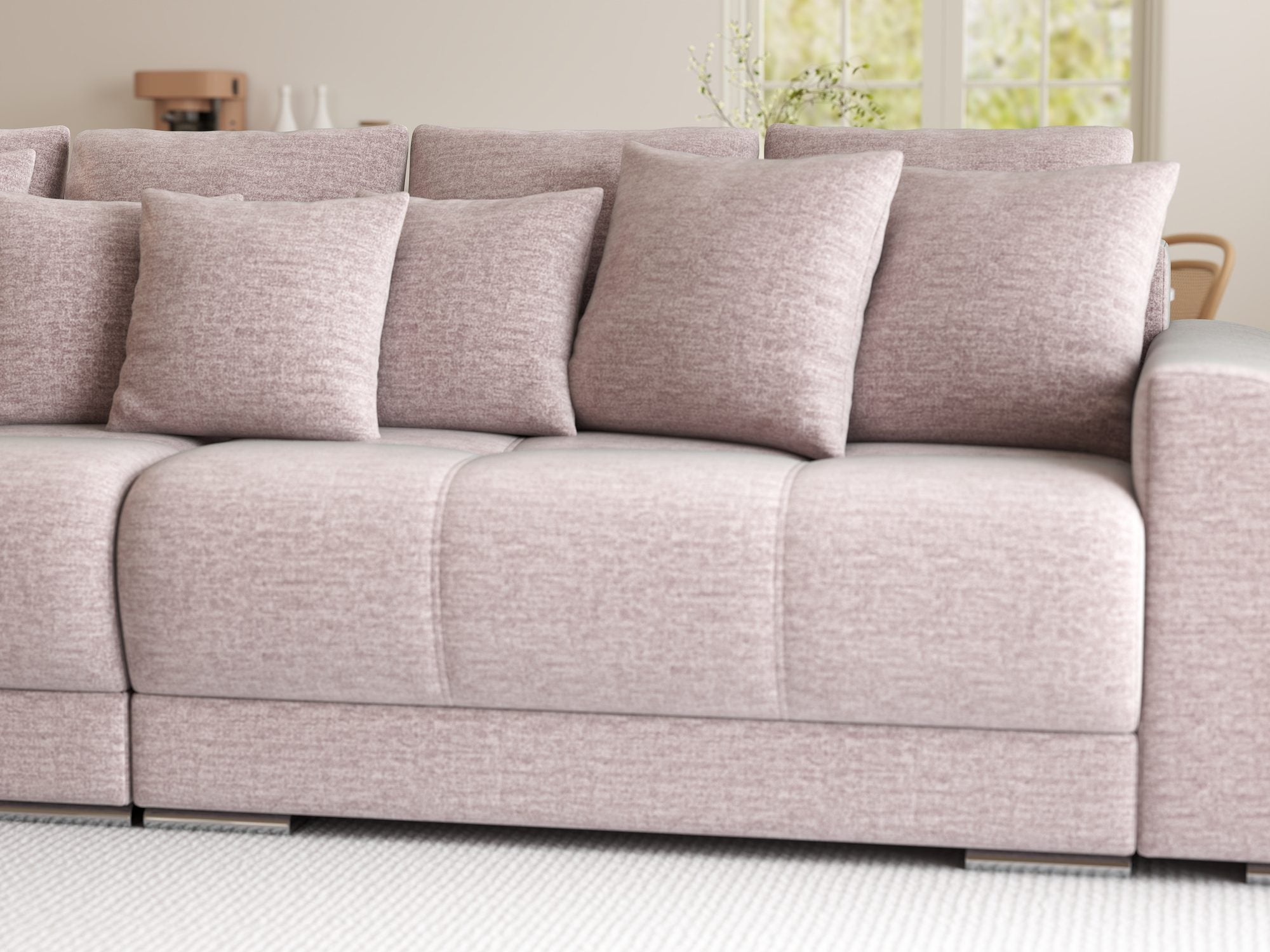 Canapea extensibilă dumonde cu 2 lăzi de depozitare si sezut confortabil din spuma high-density, Verona Monolith Roz Pudrat 62 310x100 cm