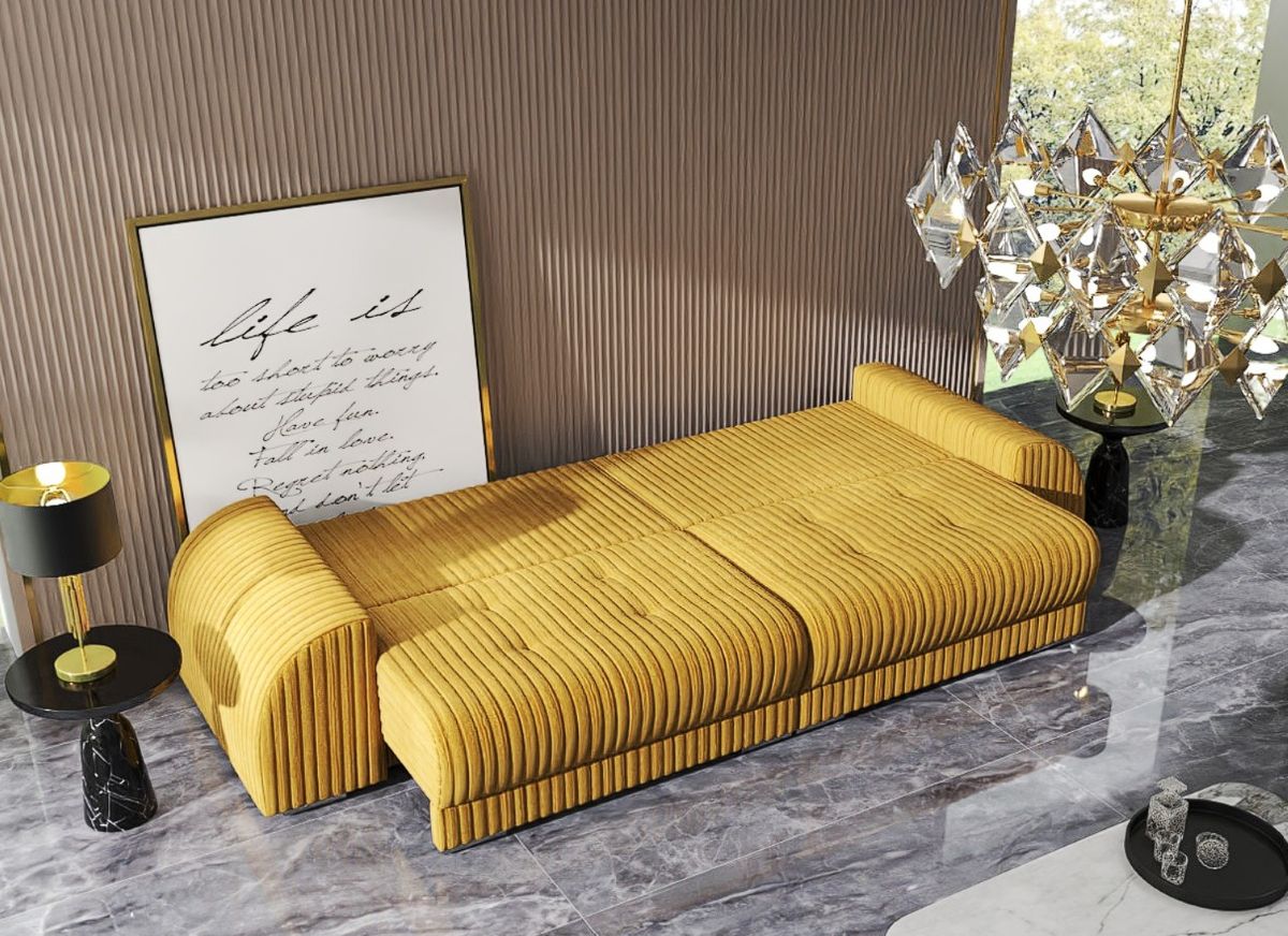 Canapea extensibilă dumonde cu 2 lăzi de depozitare si sezut confortabil din spuma HR, Verona Mustar Ambiance 310x100 cm Fabrica