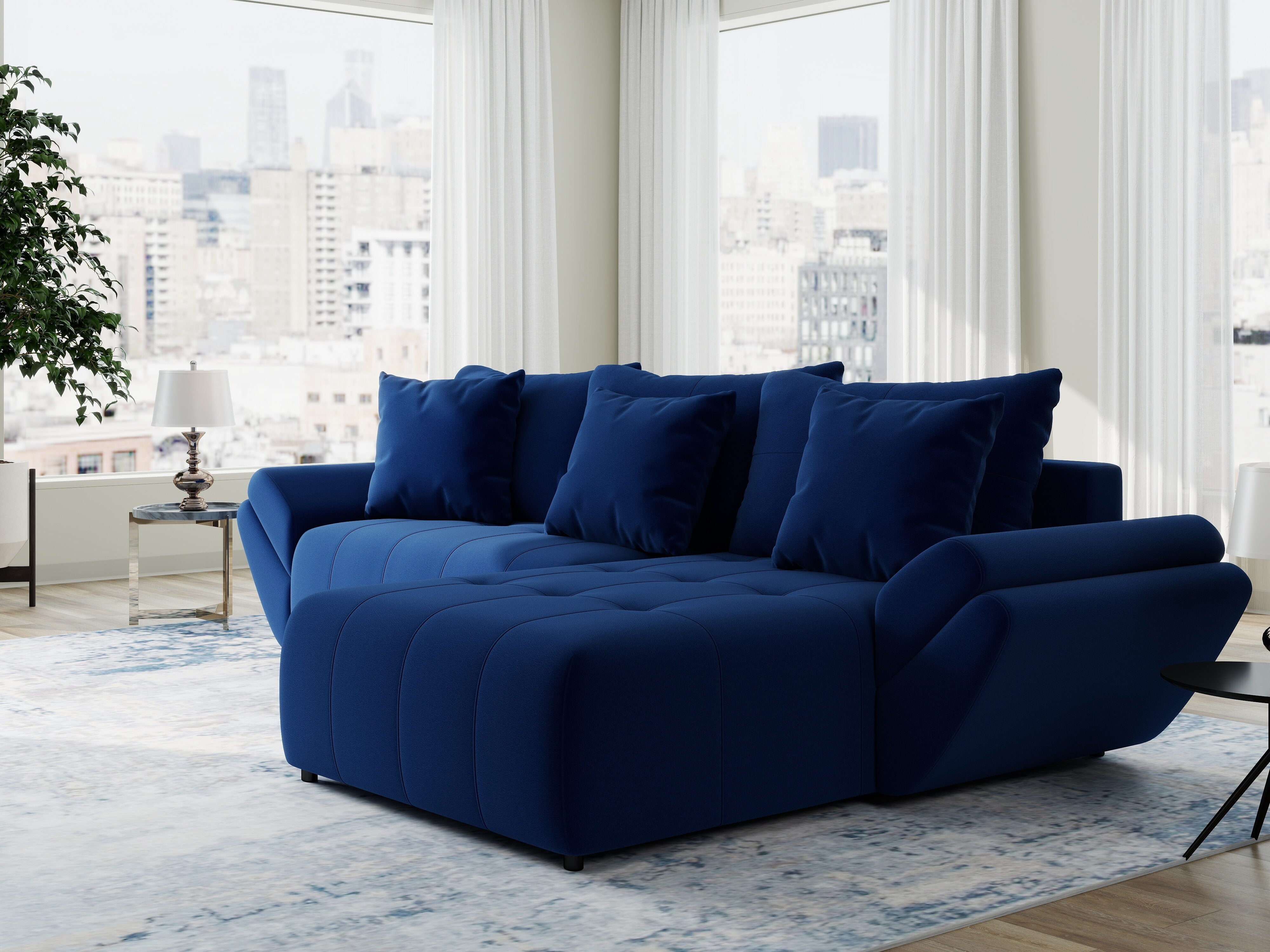 Colțar extensibil dumonde cu ladă de depozitare si sezut confortabil din spuma HR, Berlin Royal Albastru Navy 280x185 cm II