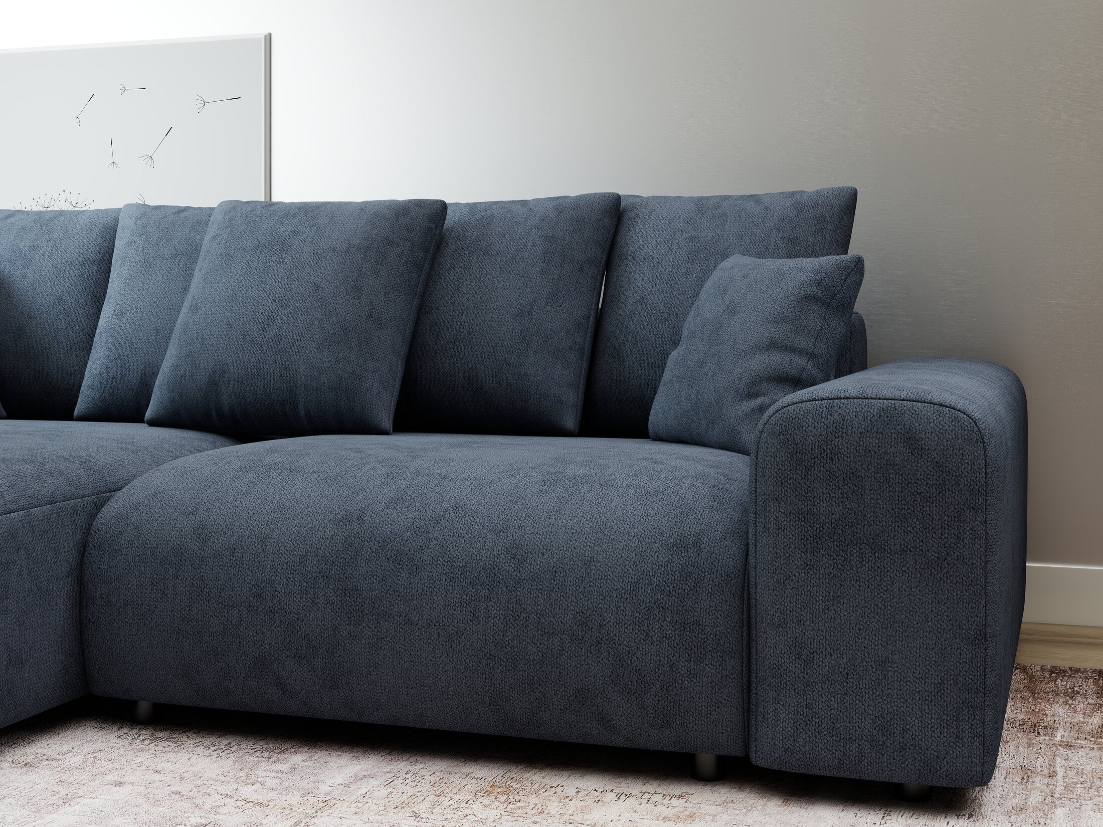 Colțar extensibil dumonde cu ladă de depozitare și șezut confortabil din spumă HR, Luma Enjoy Antracit 255x168 cm