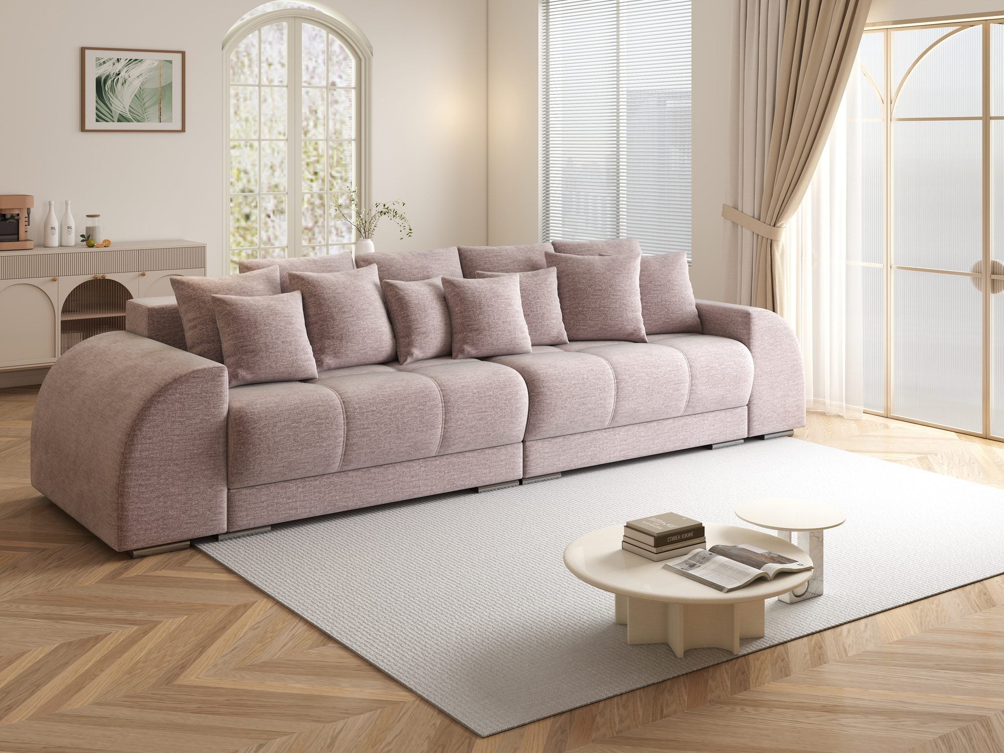 Canapea extensibilă dumonde cu 2 lăzi de depozitare si sezut confortabil din spuma high-density, Verona Monolith Roz Pudrat 62 310x100 cm
