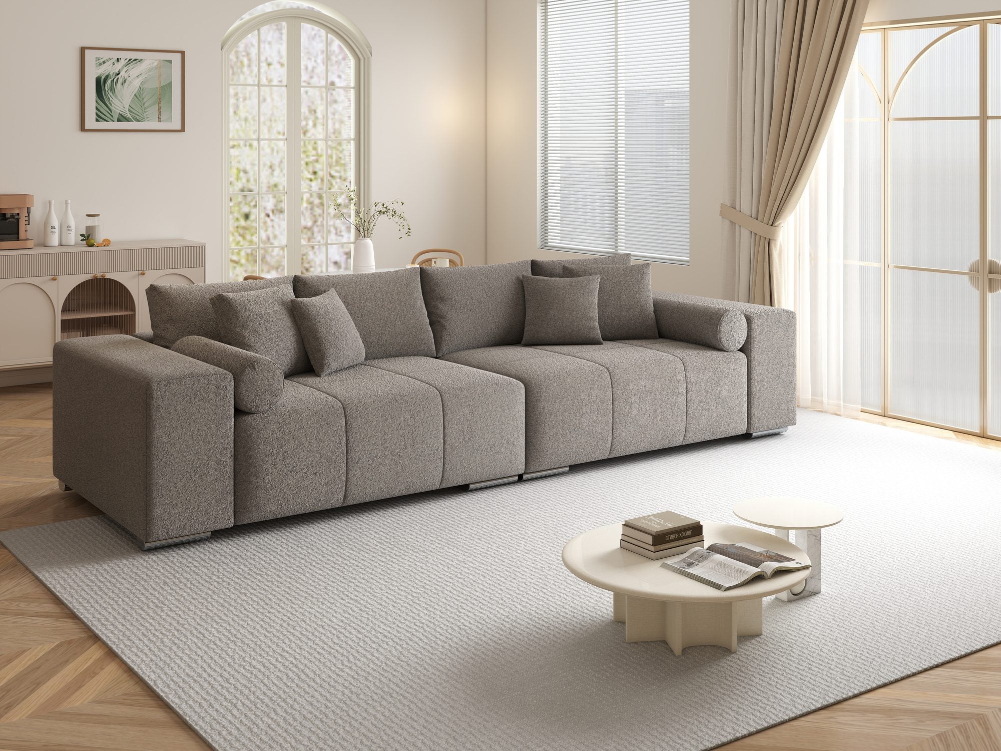 Canapea extensibilă dumonde cu ladă de depozitare si sezut confortabil din spuma high-density, Marbela XXL Monte Gri 16 290x100 cm