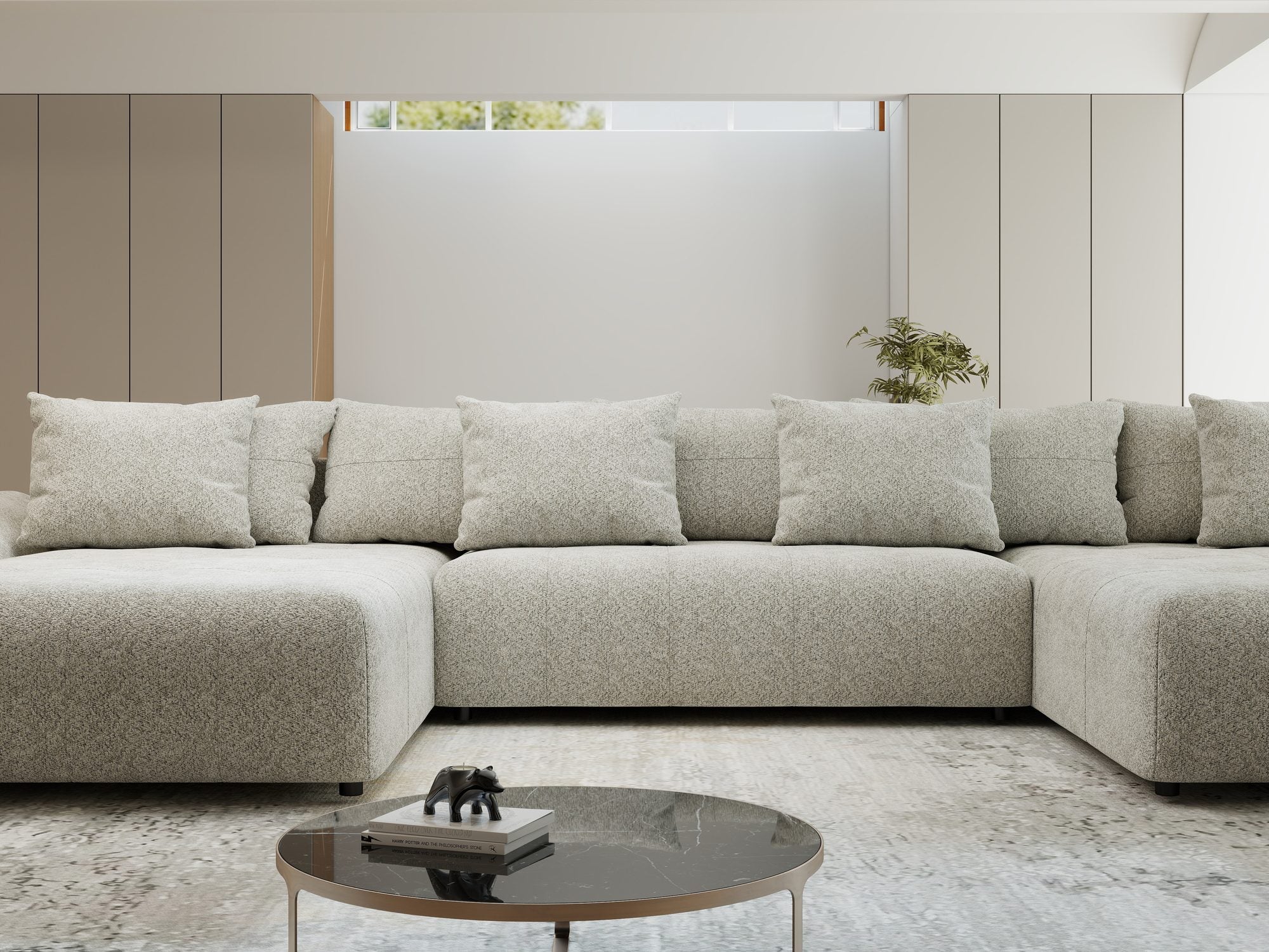 Colțar extensibil dumonde cu ladă de depozitare si sezut confortabil din spuma high-density, Berlin U Arena Bej 2 380x180 cm