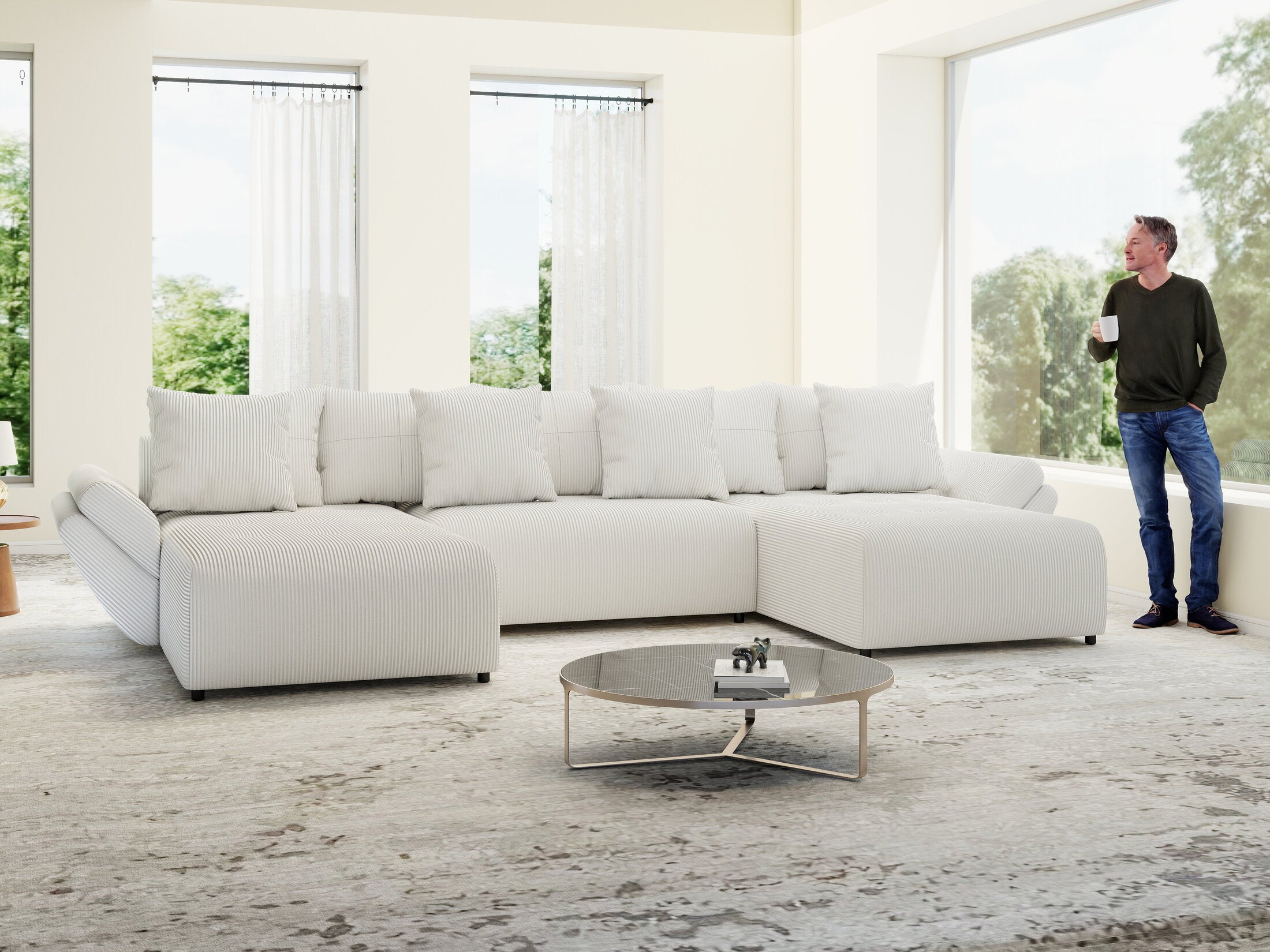 Colțar extensibil dumonde cu ladă de depozitare si sezut confortabil din spuma HR, Berlin U Zoom Grey 380x180 cm