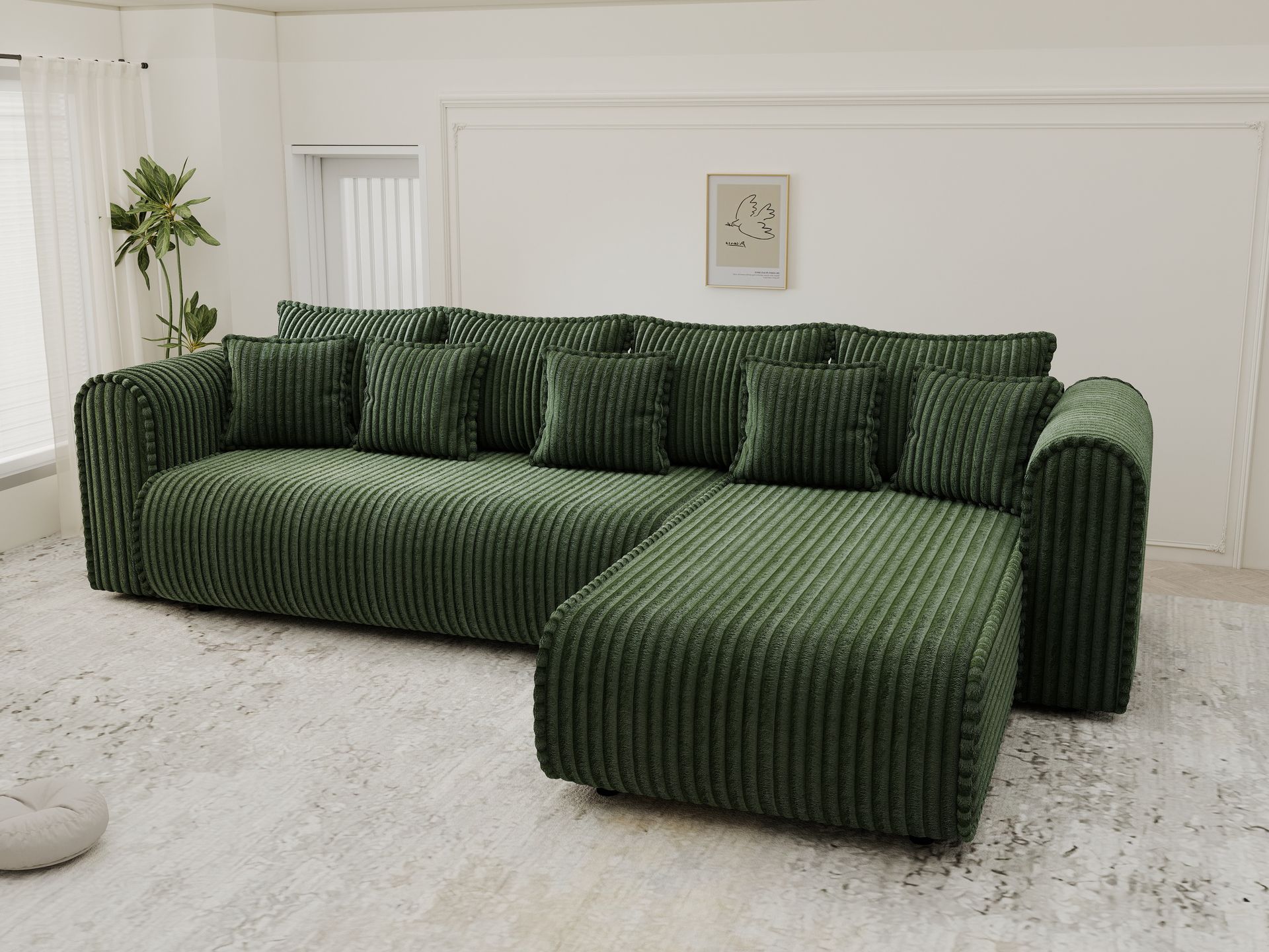 Colțar extensibil dumonde cu ladă de depozitare si sezut confortabil din spuma high-density, Monaco XL Tilia Verde II 340x185 cm