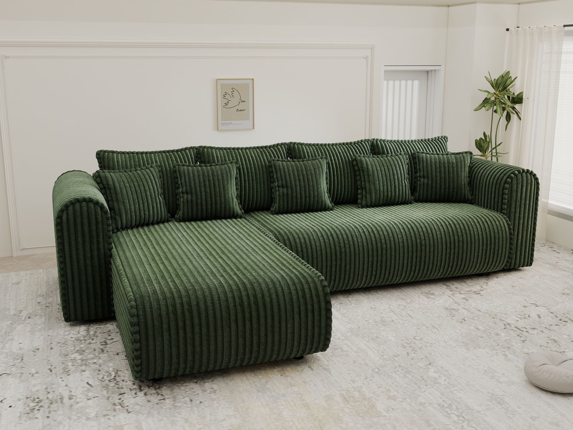 Colțar extensibil dumonde cu ladă de depozitare si sezut confortabil din spuma high-density, Monaco XL Tilia Verde 340x185 cm