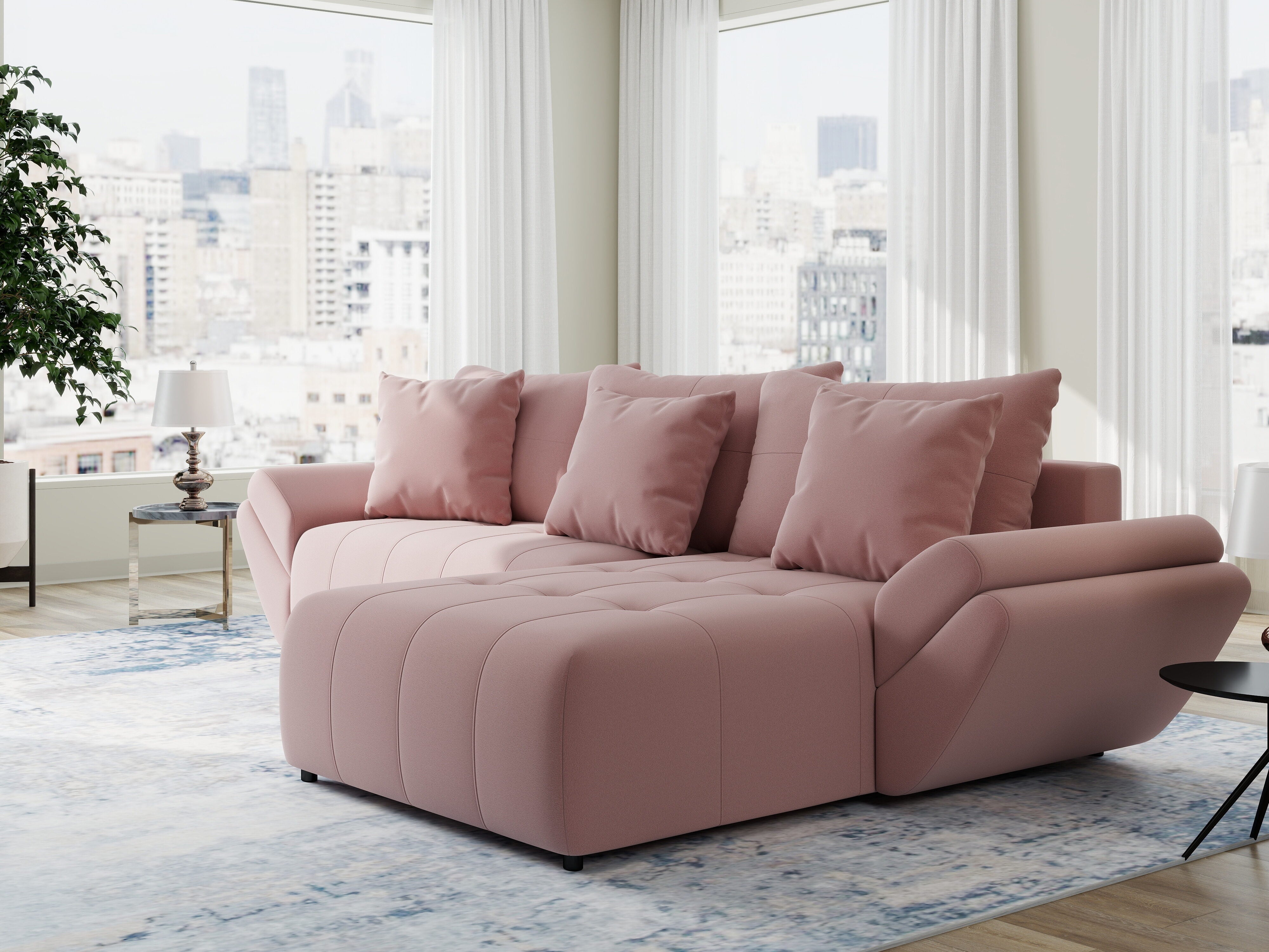 Colțar extensibil dumonde cu ladă de depozitare si sezut confortabil din spuma HR, Berlin Royal Roz 280x185 cm II